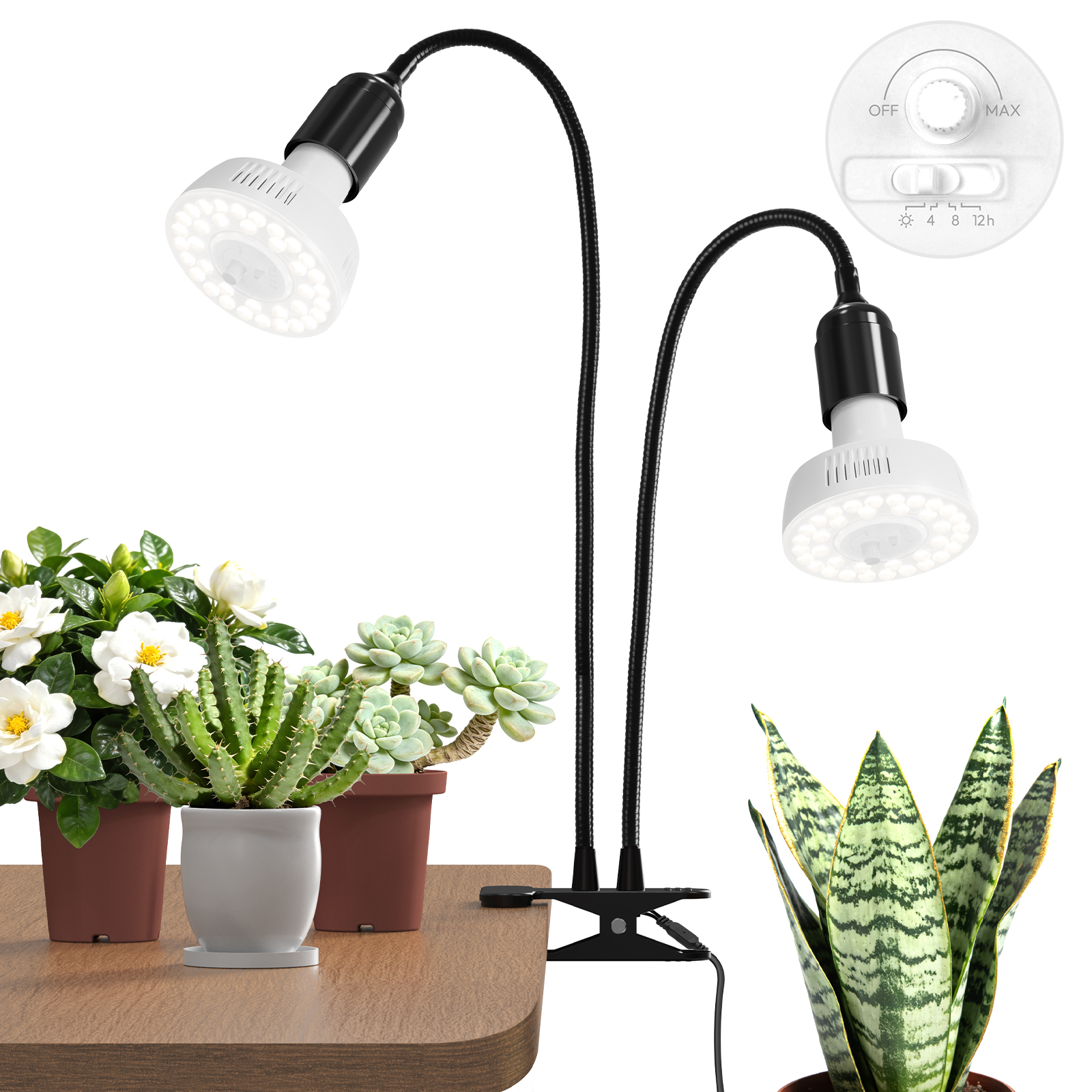 Barrina Orbgrow 2 x 11W Clip-On LED Grow Lights 4000K | Integrated Stepless Dimming & Timing | OG11A2