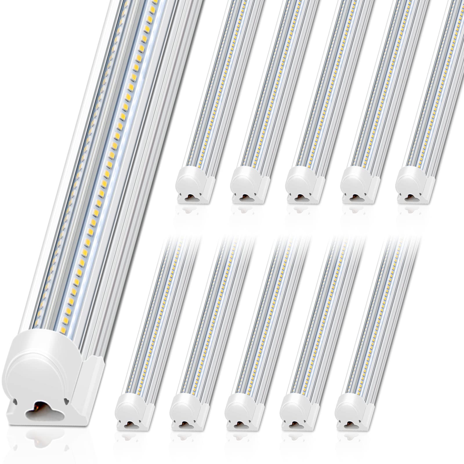 Barrina T8 100W LED Shop Lights 8FT 5000K 15000LM 10 Pack | Clear Cover & V Shape Tube | BAX100