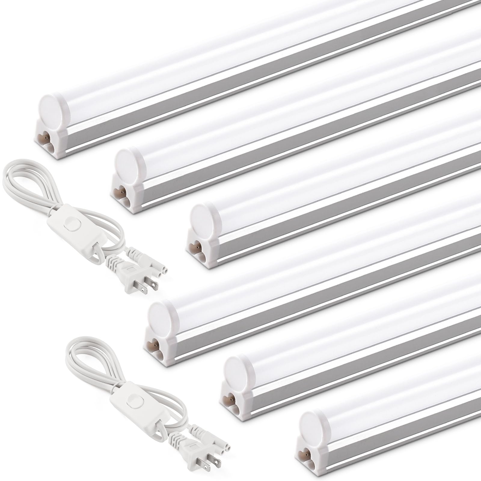 Barrina T5 20W LED Shop Lights 4FT 3000K 2200LM 6 Pack | Linkable & Corded Electric Switch | AAL20