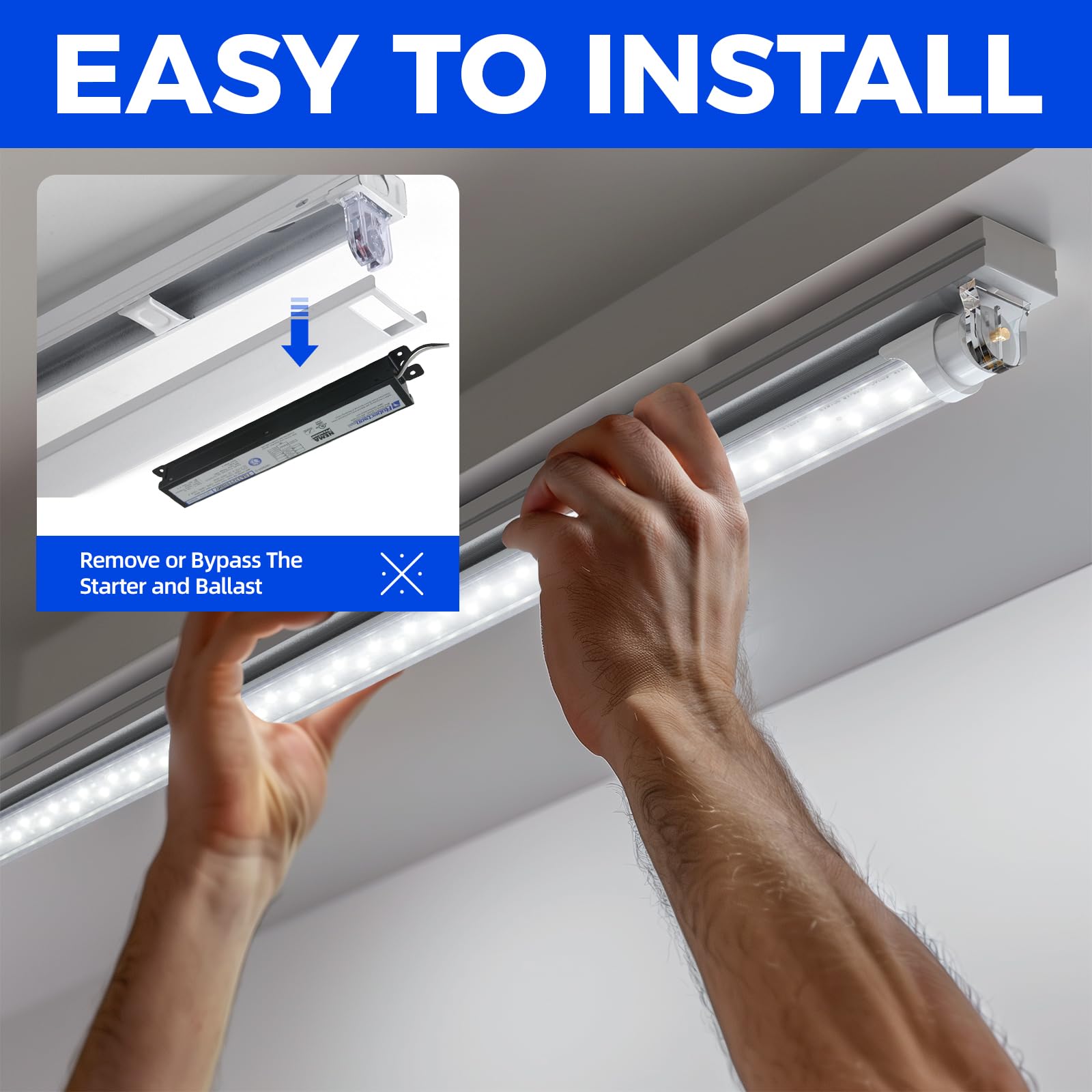 Barrina T8 44W LED Tube Lights 8FT 5000K 5000LM | Replacement for Fluorescent Tubes & CLear Cover | TBX44