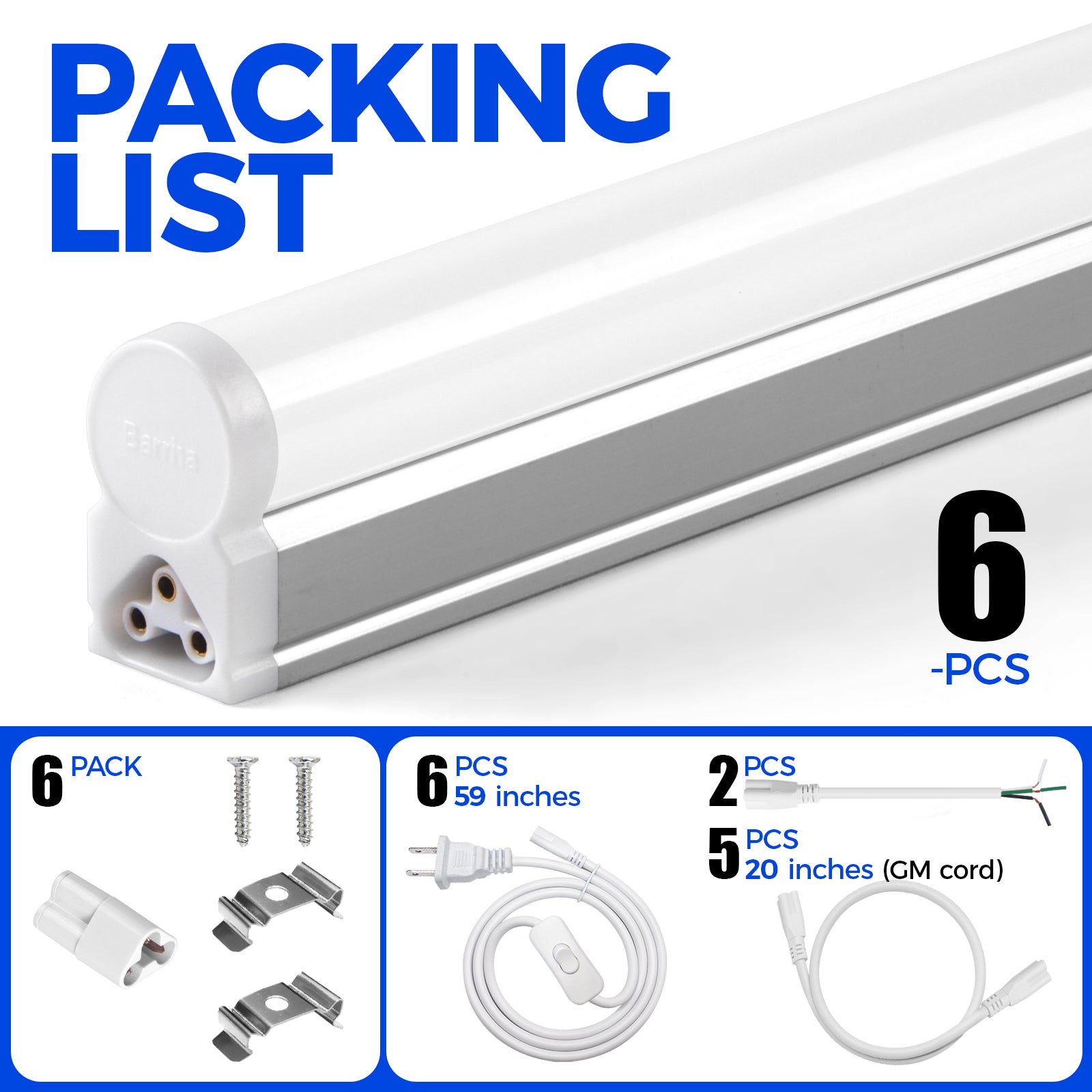 Barrina T5 16W LED Shop Lights 3FT 5000K 1900LM | Linkable & Corded Electric Switch | AAI16