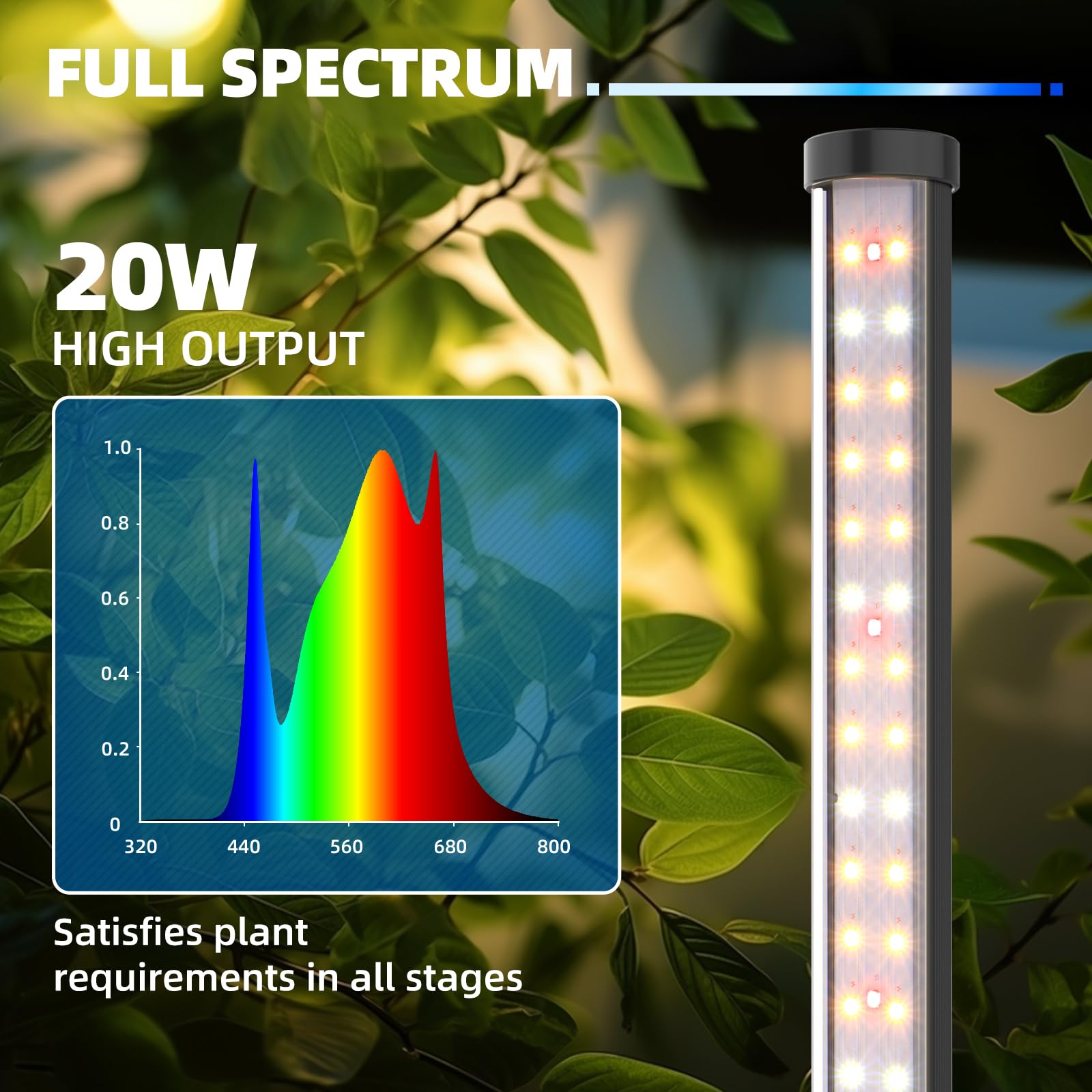Barrina T10 20W LED Standing Grow Light 2FT 3000K+6500K+660nm | Full Spectrum | T1020