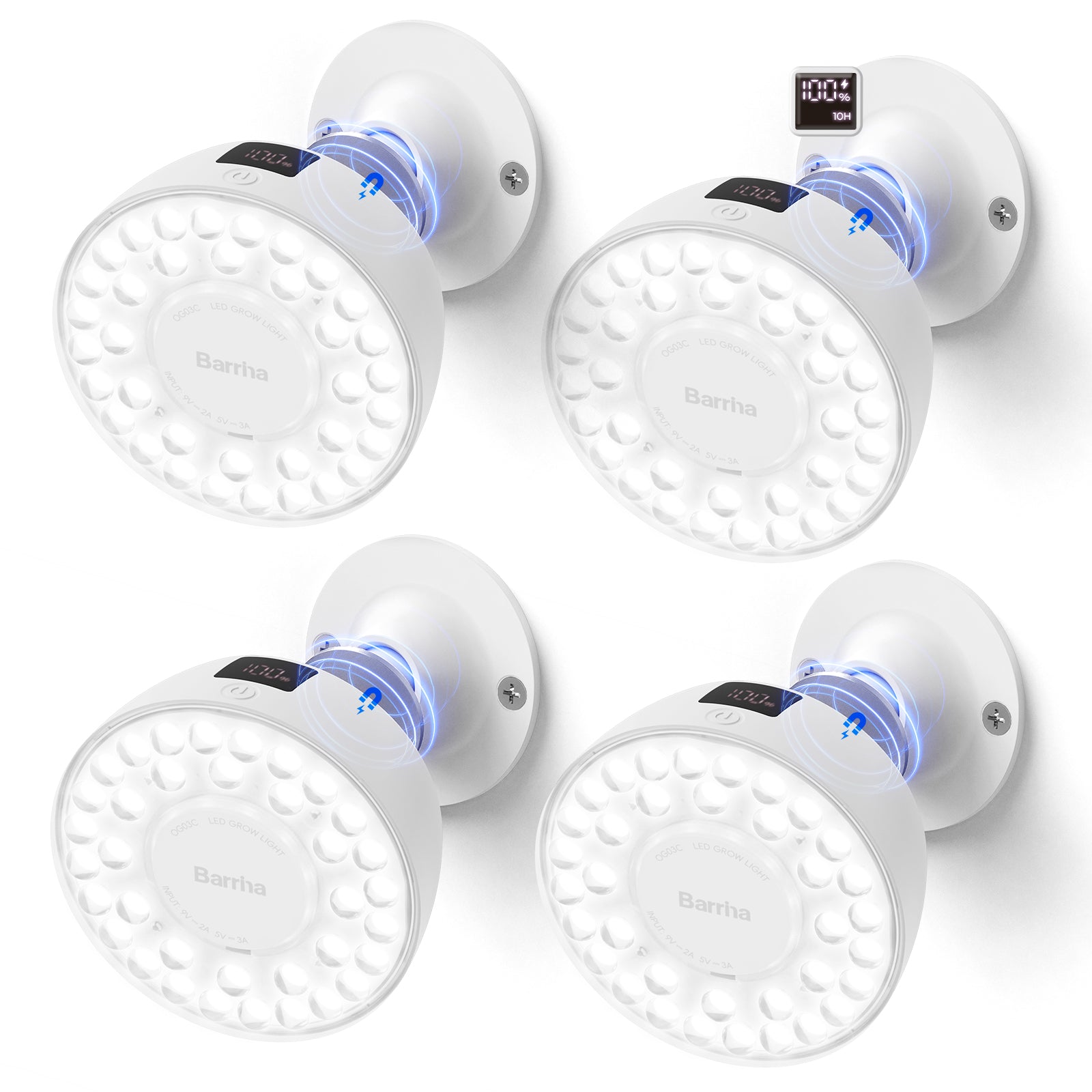 Barrina Orbgrow Rechargeable LED Puck Grow Lights 5000K | Full Spectrum, Magnetic & Timing | OG03C (White)
