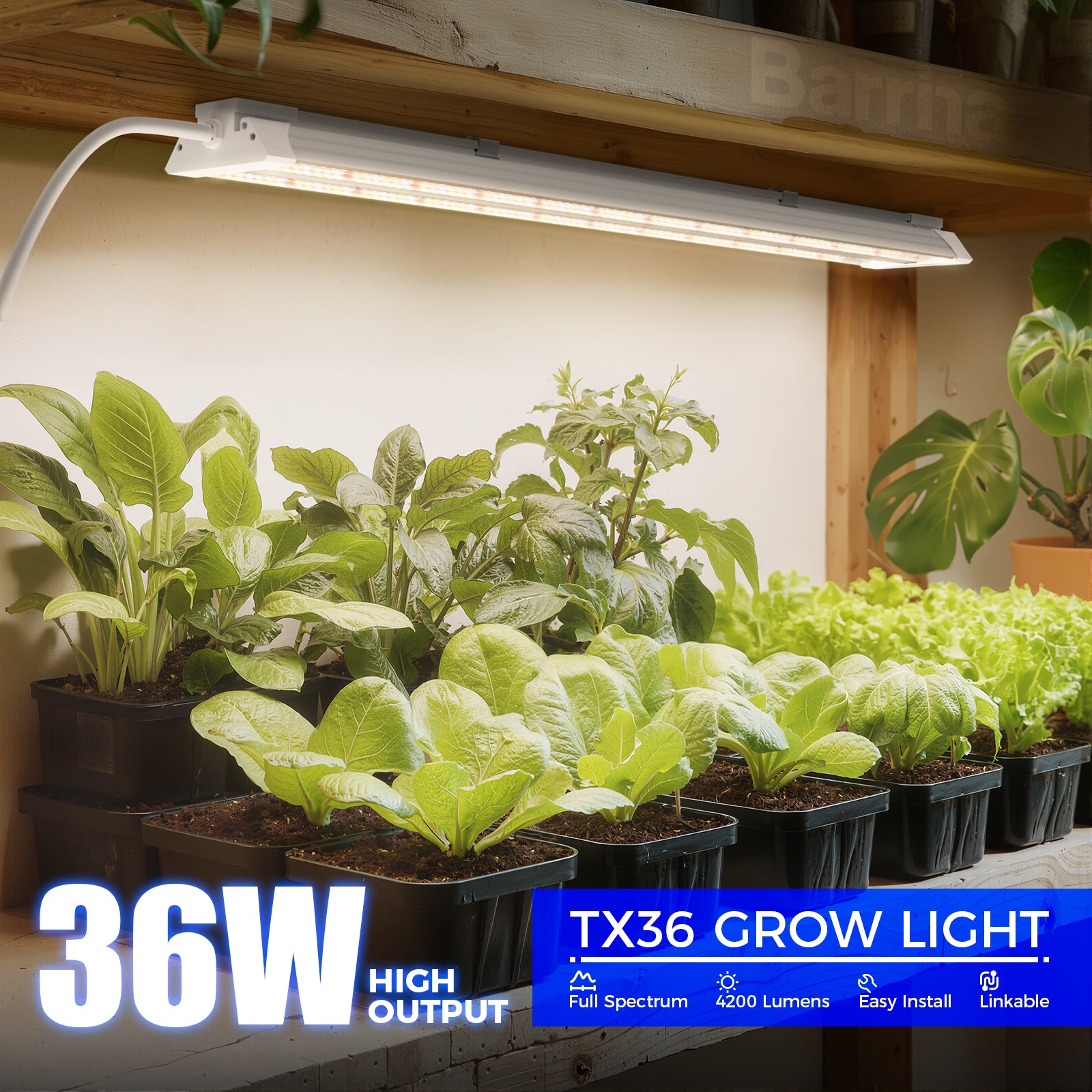 Barrina TX36 36W LED Grow Lights 2FT 3000K+6500K+660nm | Full Spectrum & Linkable | TXPL36