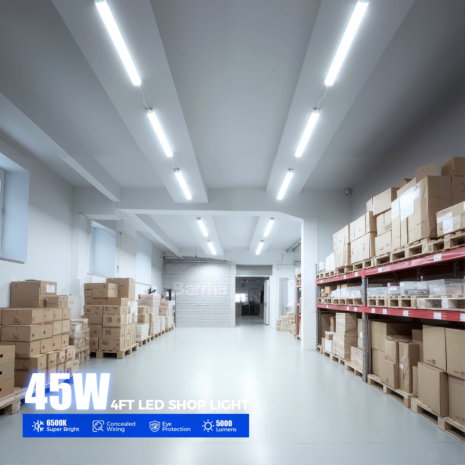 Barrina 45W LED Shop Lights 4FT 6500K 5000LM | Linkable & Frosted Cover | BDL45