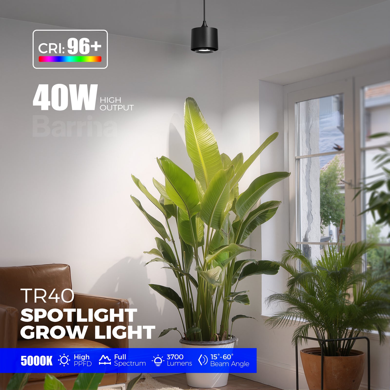 Barrina TR40 40W LED Grow Lights 5000K | Full Spectrum, Hanging & Timer | TR-40