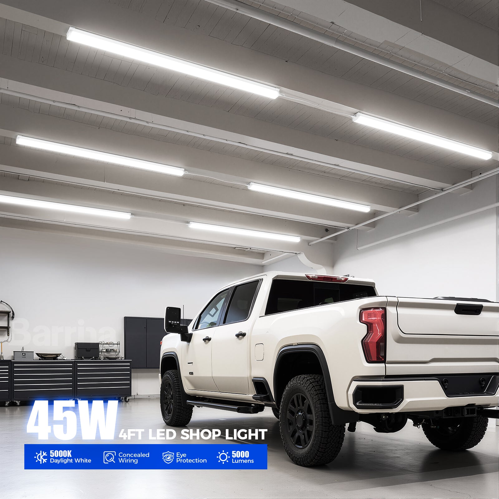 Barrina 45W LED Shop Lights 4FT 5000K 5000LM | Linkable & Frosted Cover | BDL45