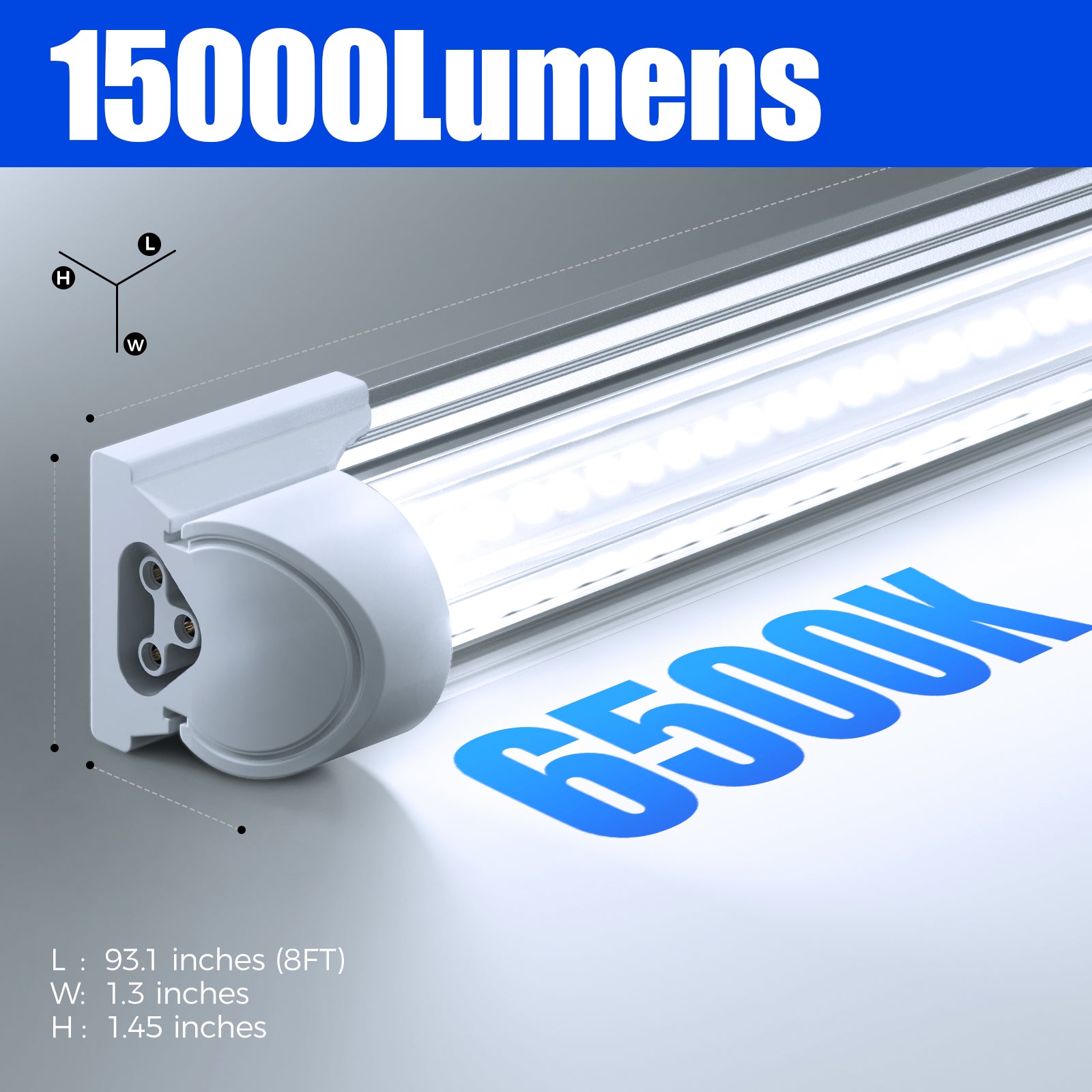 Barrina T8 100W LED Shop Lights 8FT 6500K 15000LM | Clear Cover & V Shape Tube | BAX100