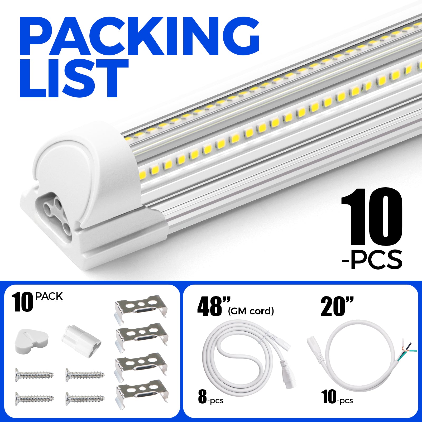 Barrina T8 100W LED Shop Lights 8FT 6500K 15000LM | Clear Cover & V Shape Tube | BAX100