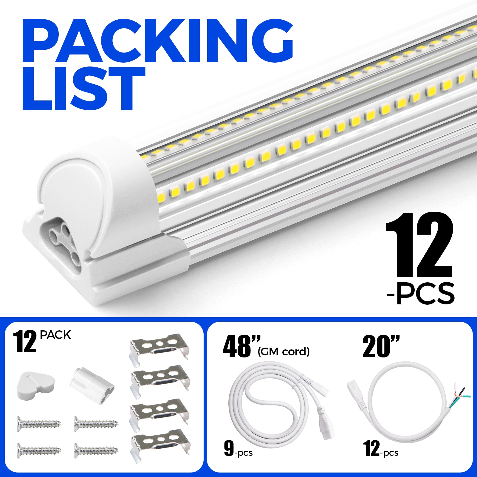 Barrina T8 100W LED Shop Lights 8FT 6500K 15000LM | Clear Cover & V Shape Tube | BAX100