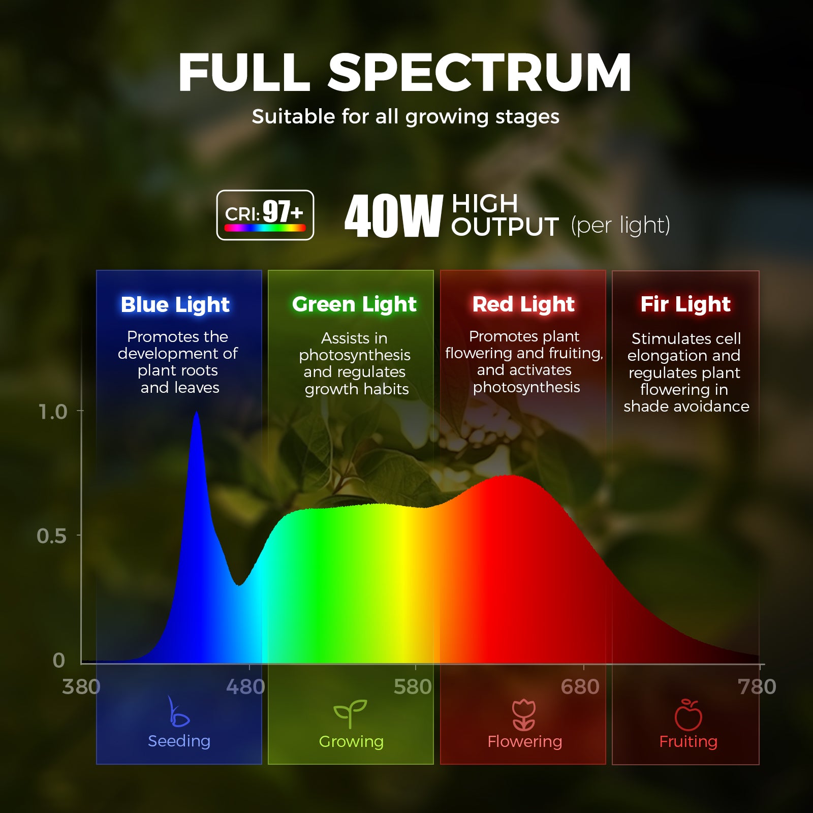Barrina TR40 40W LED Grow Lights 4000K | Full Spectrum, Hanging & Timer | TR40 (Black)