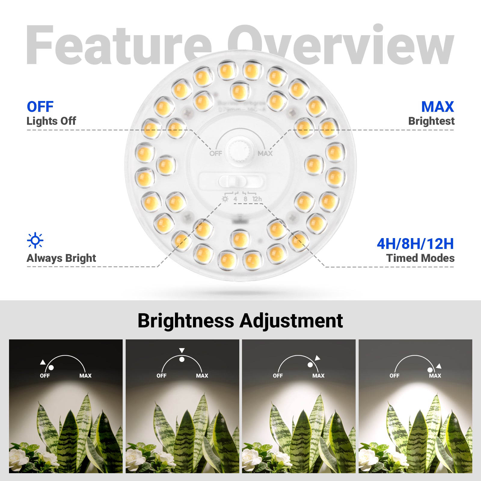 Barrina Orbgrow 4 x 11W Clip-On LED Grow Lights 4000K | Full Spectrum, Dimmable & Timing | OG11A