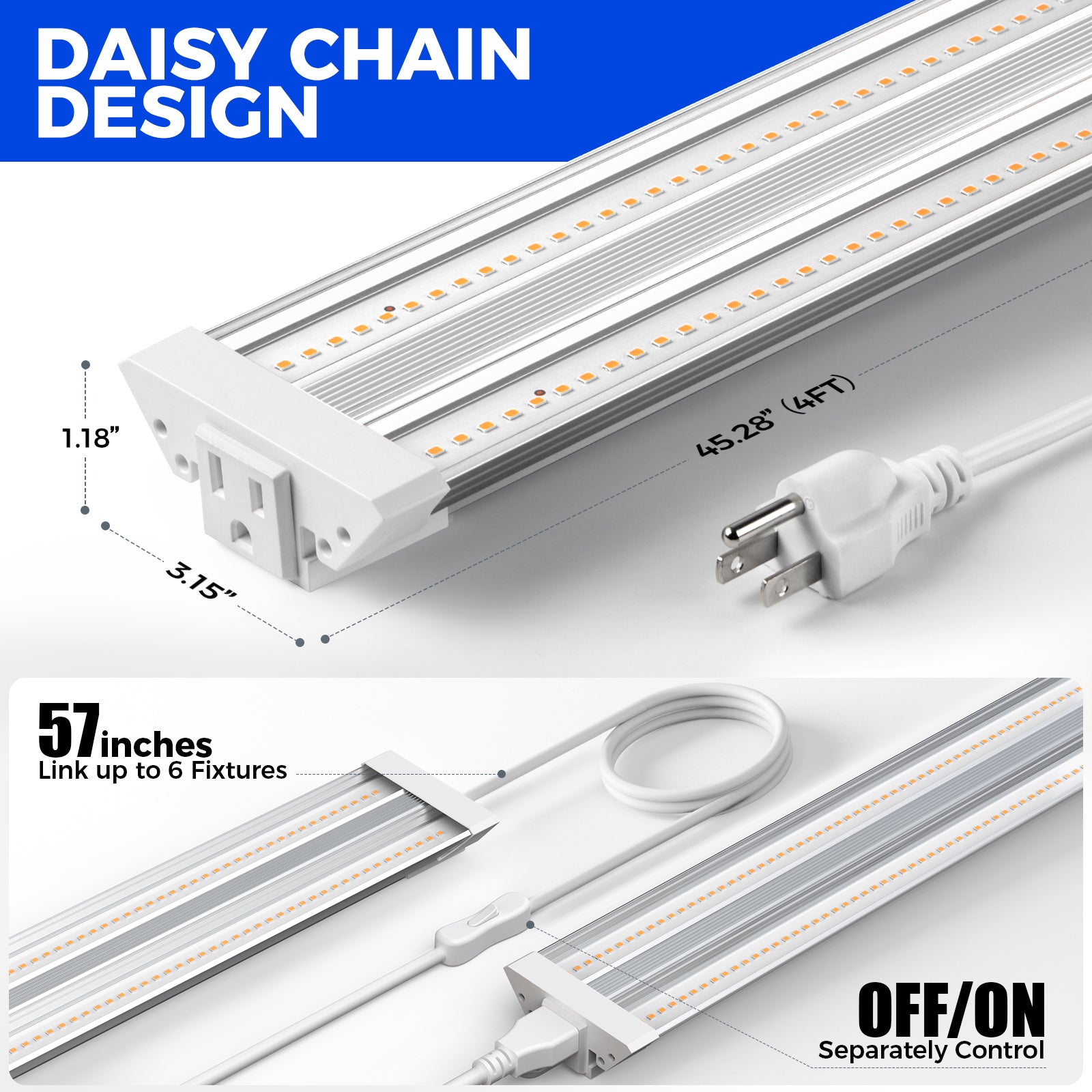 Barrina TX72 72W LED Grow Lights 4FT Purple Light | Full Spectrum & Linkable | TX-72