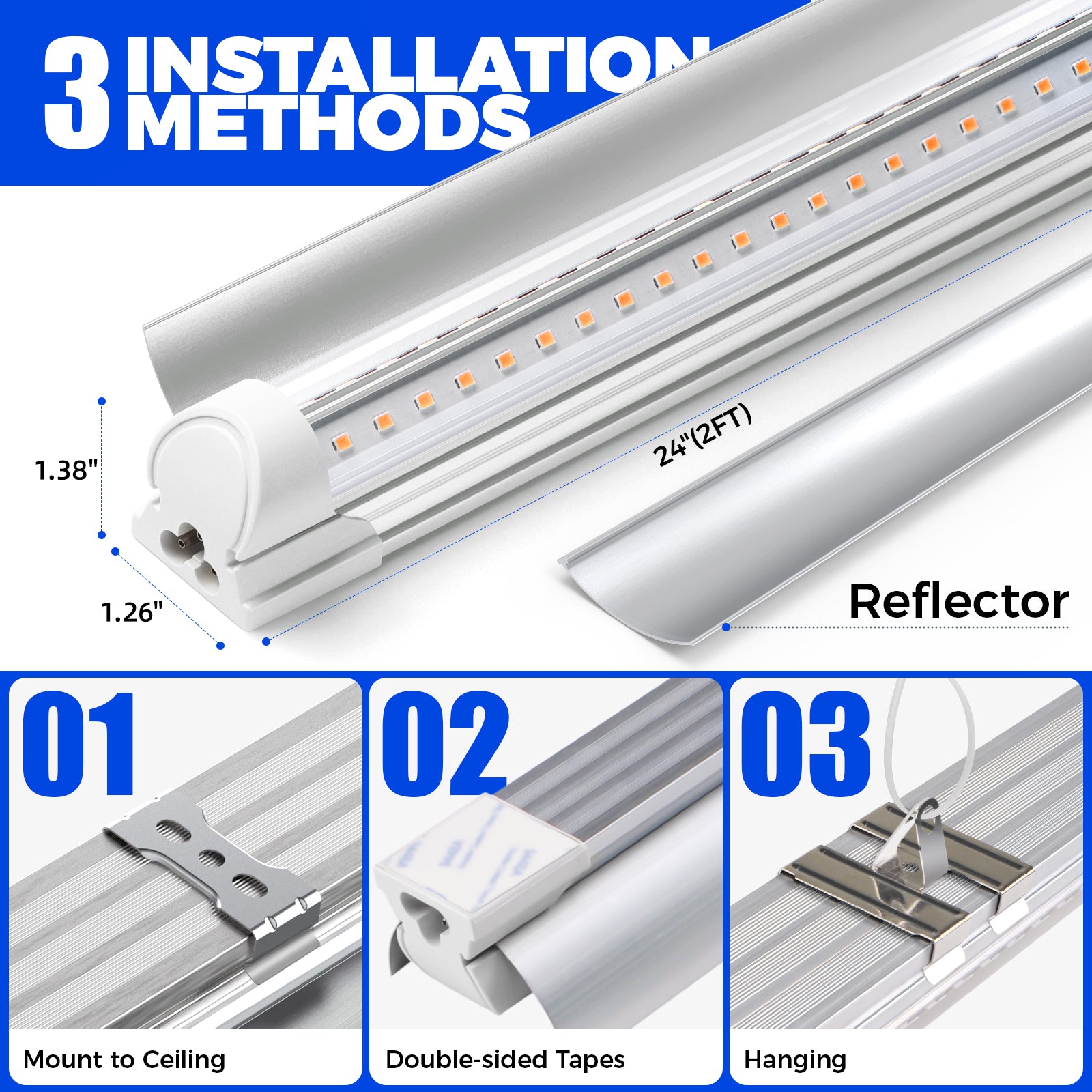 Barrina T8 24W LED Grow Light 2FT Yellow Light | Reflectors & Linkable | QF24