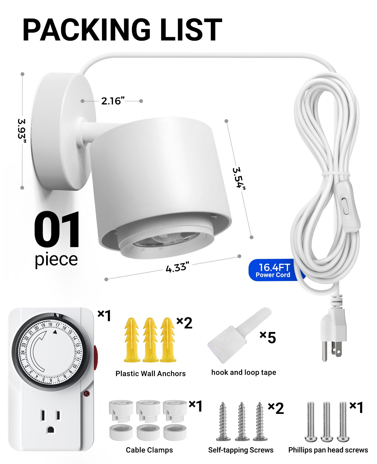 Barrina TR40a 40W LED Grow Lights 4000K | Full Spectrum, Mounted & Timer | TR40a (White)