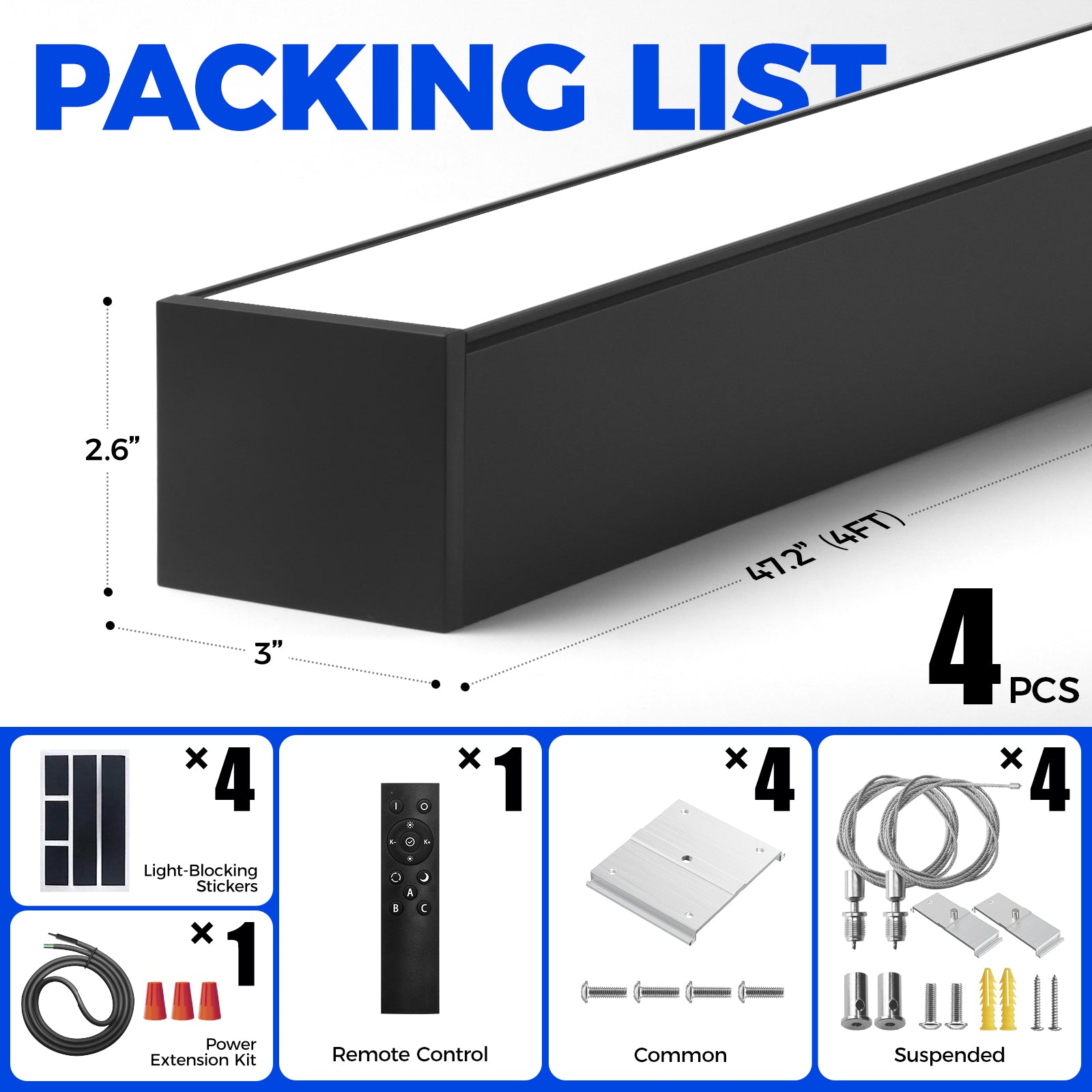 Barrina 7566 Remote Series 2nd-Generation 50W LED Linear Lights 4FT 3000K - 6000K 5800LM | Seamless Connection & Color Changing