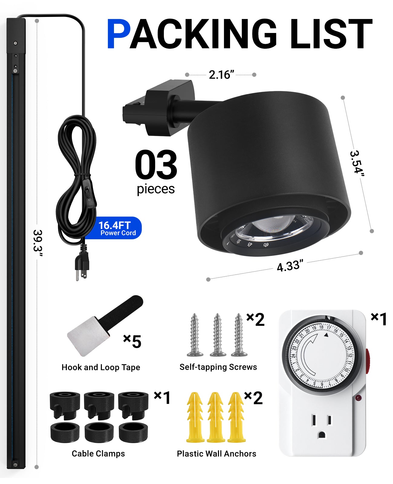 Barrina TR40c 3 x 40W LED Track Grow Lights 4000K | Full Spectrum, Ceiling Track & Timer | TR40c (Black)