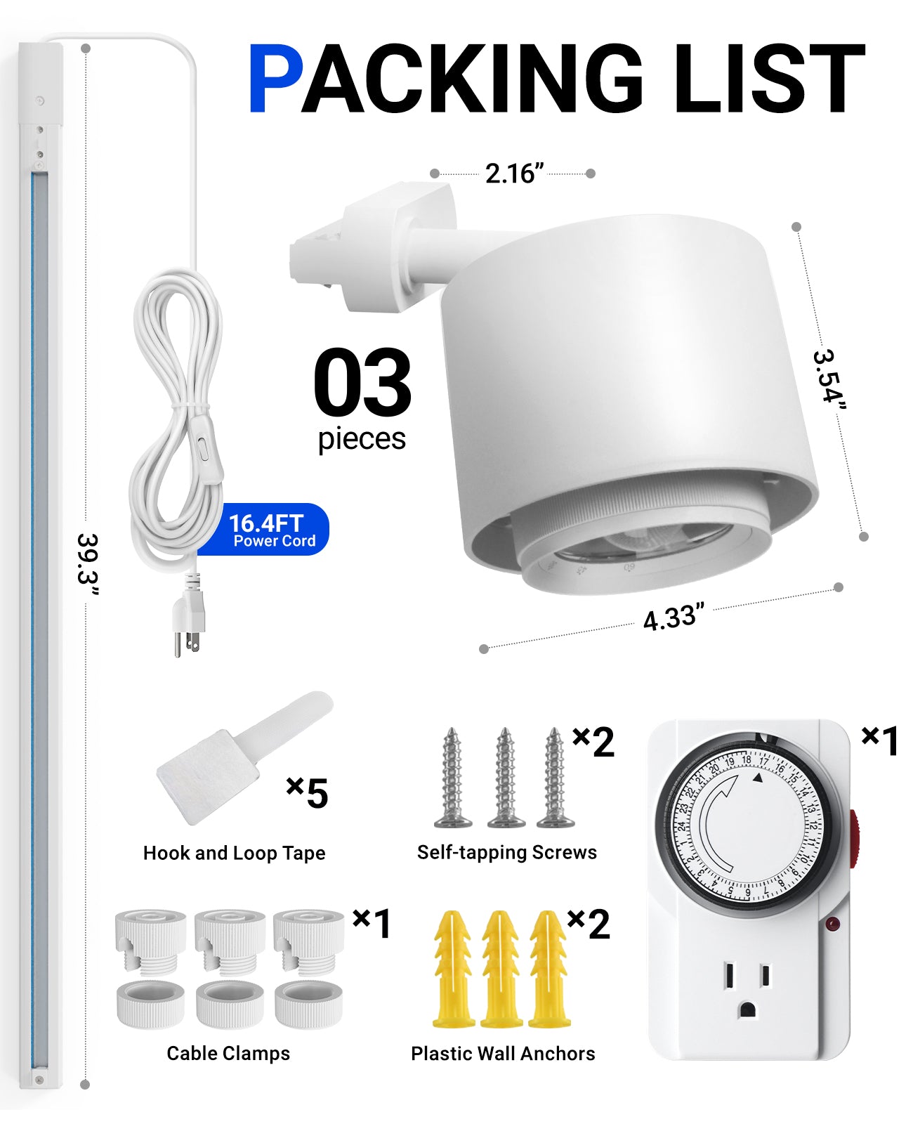 Barrina TR40c 3 x 40W LED Track Grow Lights 5000K | Full Spectrum, Ceiling Track & Timer | TR40c (White)