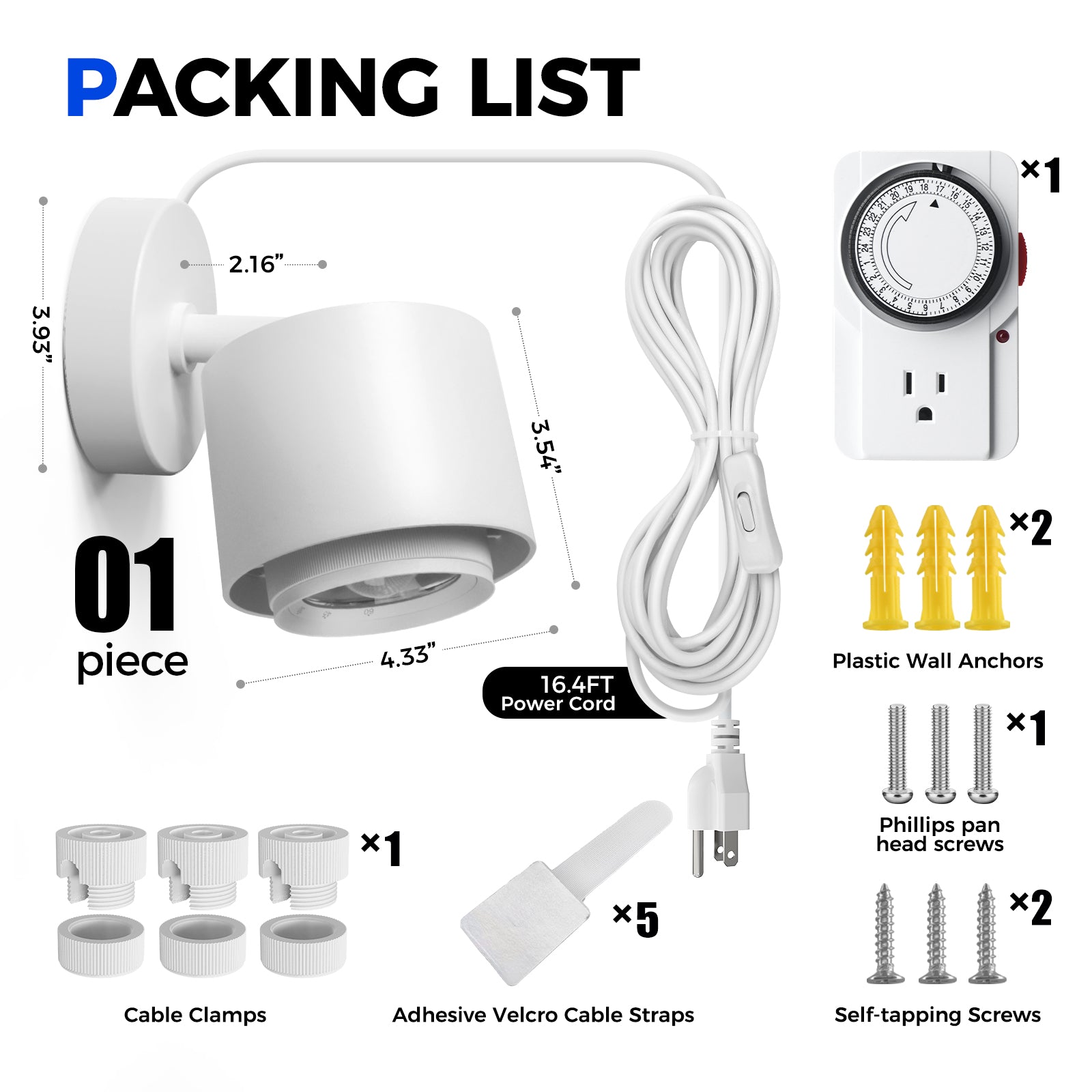 Barrina TR40a 40W LED Grow Lights 4000K | Full Spectrum, Mounted & Timer | TR40a (White)