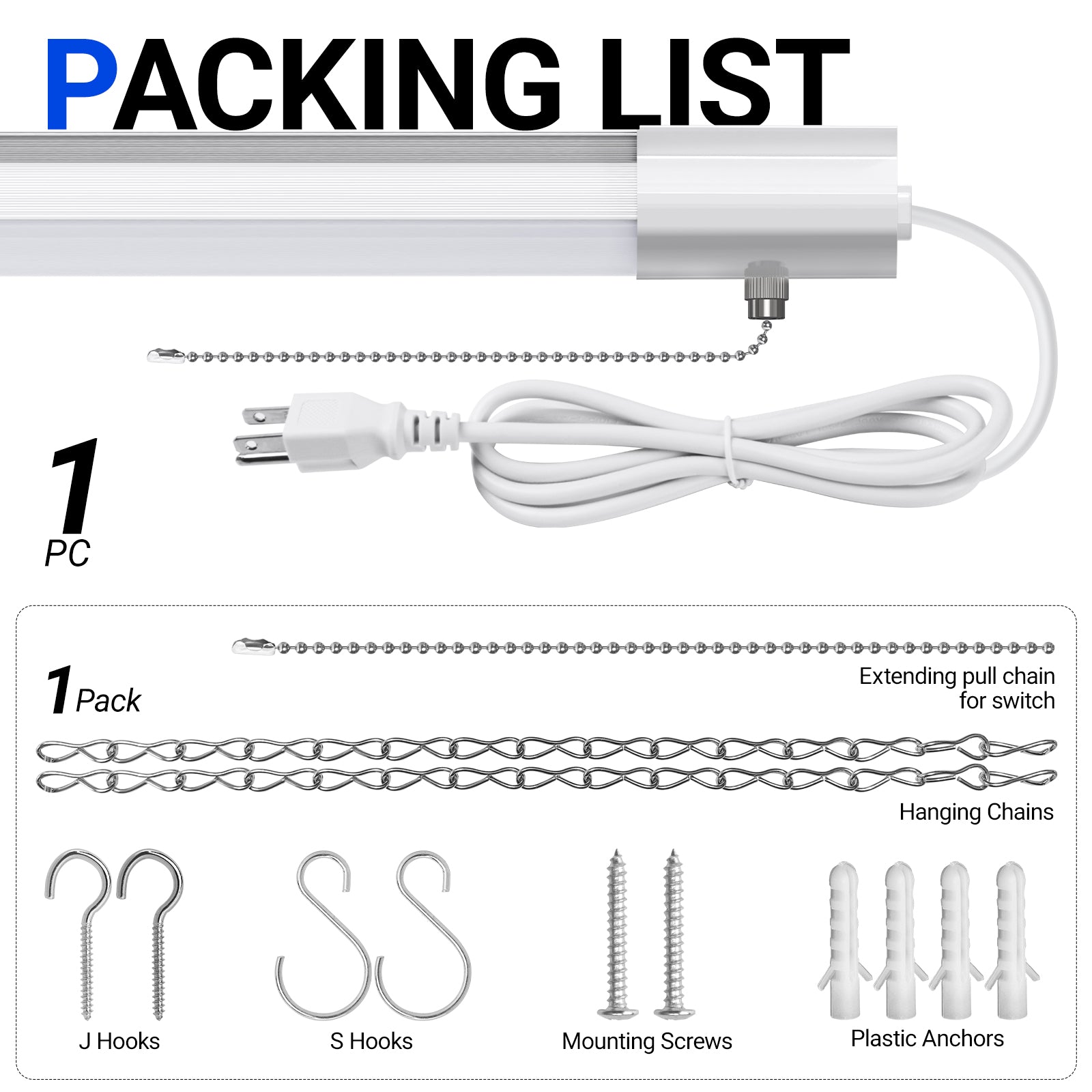 Barrina 84W LED Shop Lights 4FT 5000K 10000LM | Hanging, Linkable & Power Plug Cords | BS84