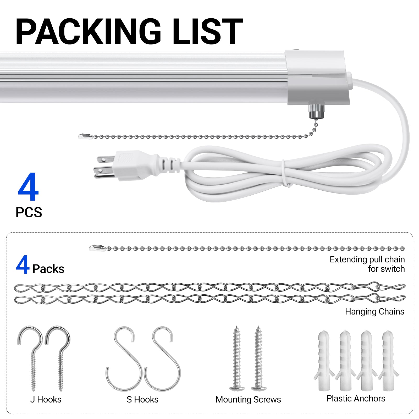Barrina 84W LED Shop Lights 4FT 6500K 10000LM | Hanging, Linkable & Power Plug Cords | BS84