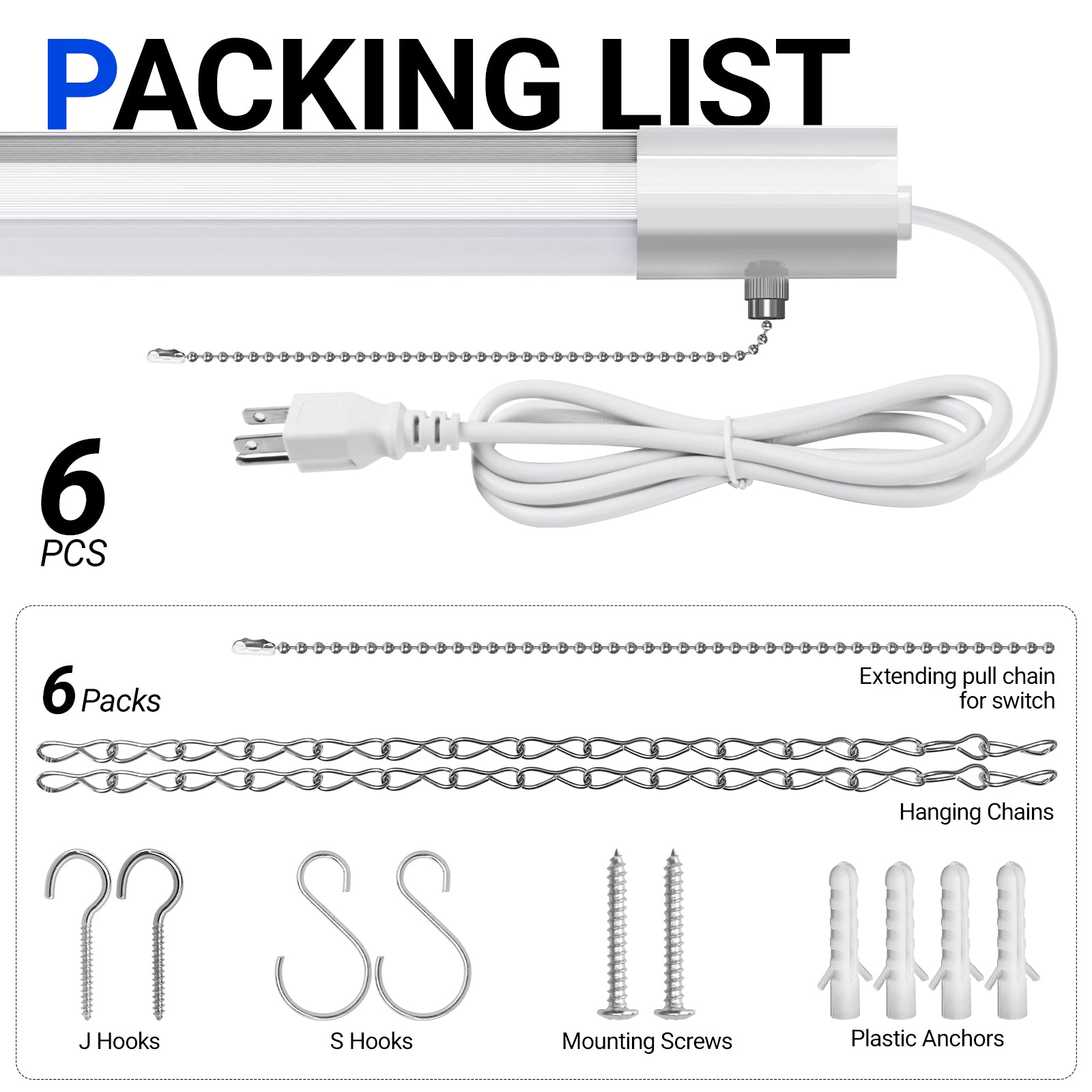 Barrina 84W LED Shop Lights 4FT 5000K 10000LM | Hanging, Linkable & Power Plug Cords | BS84