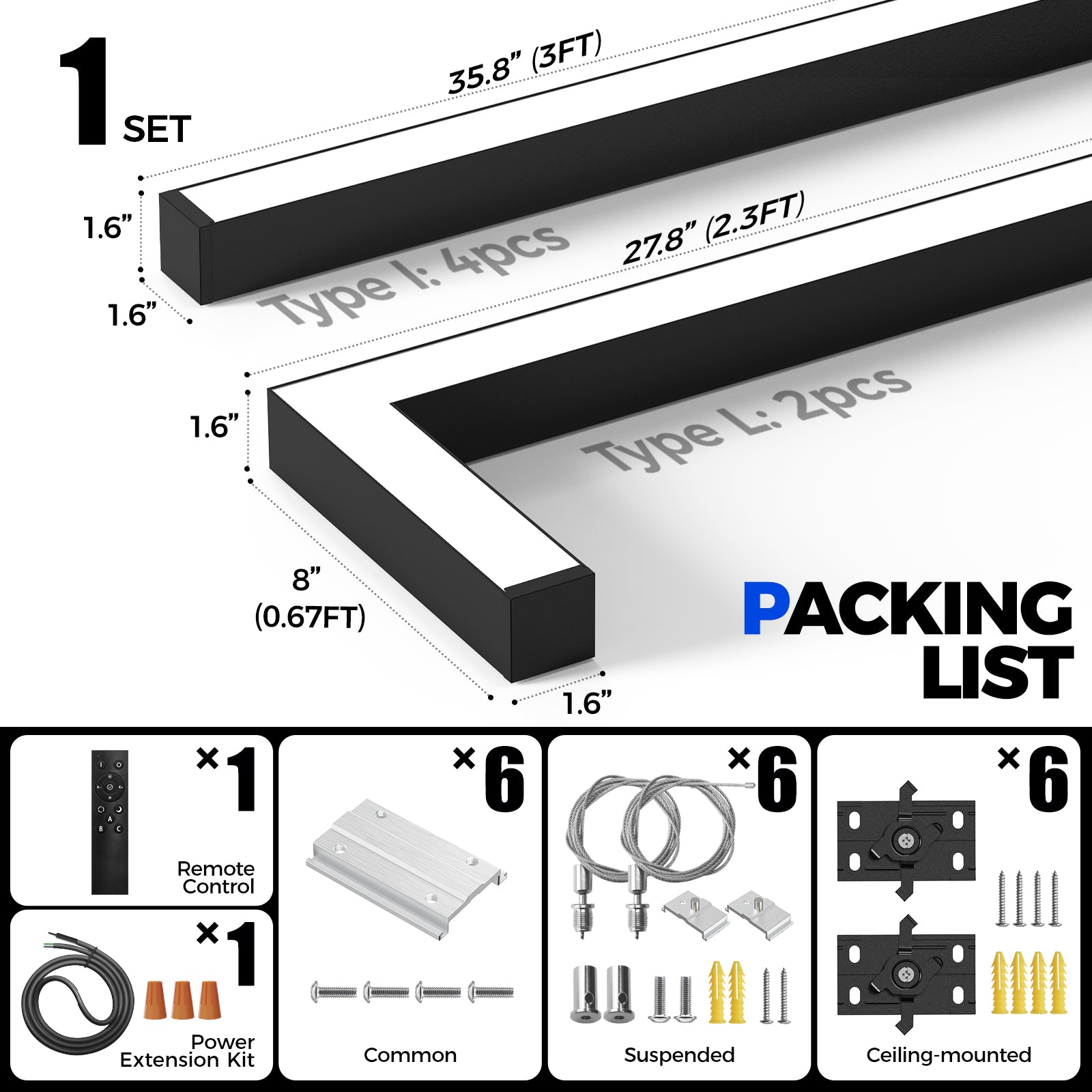 Barrina 4040 Remote Series 3nd-Generation 180W Rectangular Set LED Linear Lights 6FT * 3FT 3000K - 6000K 15000LM | Seamless Connection & Color Changing