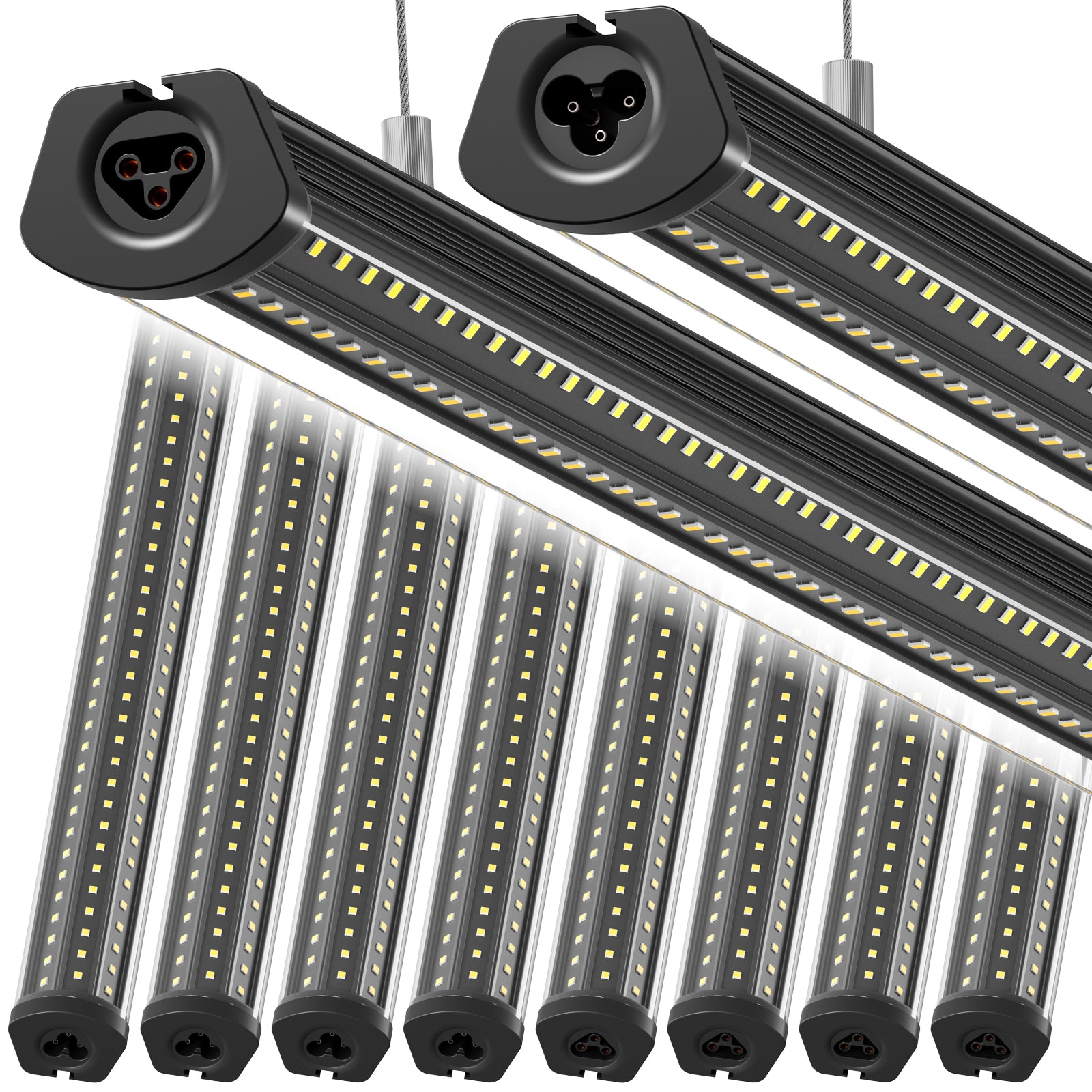 Barrina T8 140W LED Shop Lights 8FT 5000K 17000LM | Clear Cover, V Shape Tube & Hanging | BAX140a (Black)