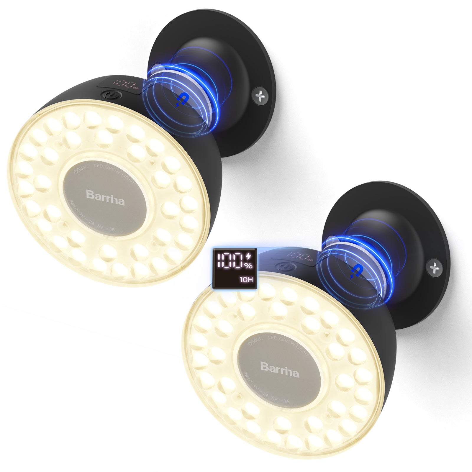 Barrina Orbgrow Rechargeable LED Puck Grow Lights 4000K | Full Spectrum, Magnetic & Timing | OG03C (Black)