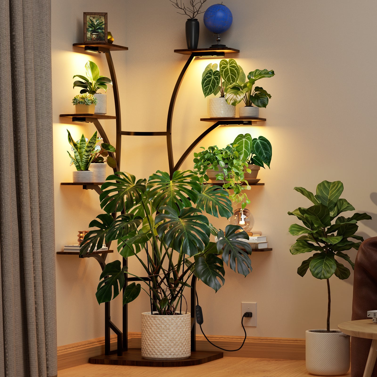 Barrina LS13 Corner Plant Stand with 4-Pack 0.5FT Grow Lights | Full Spectrum & 9-Tier | LS13