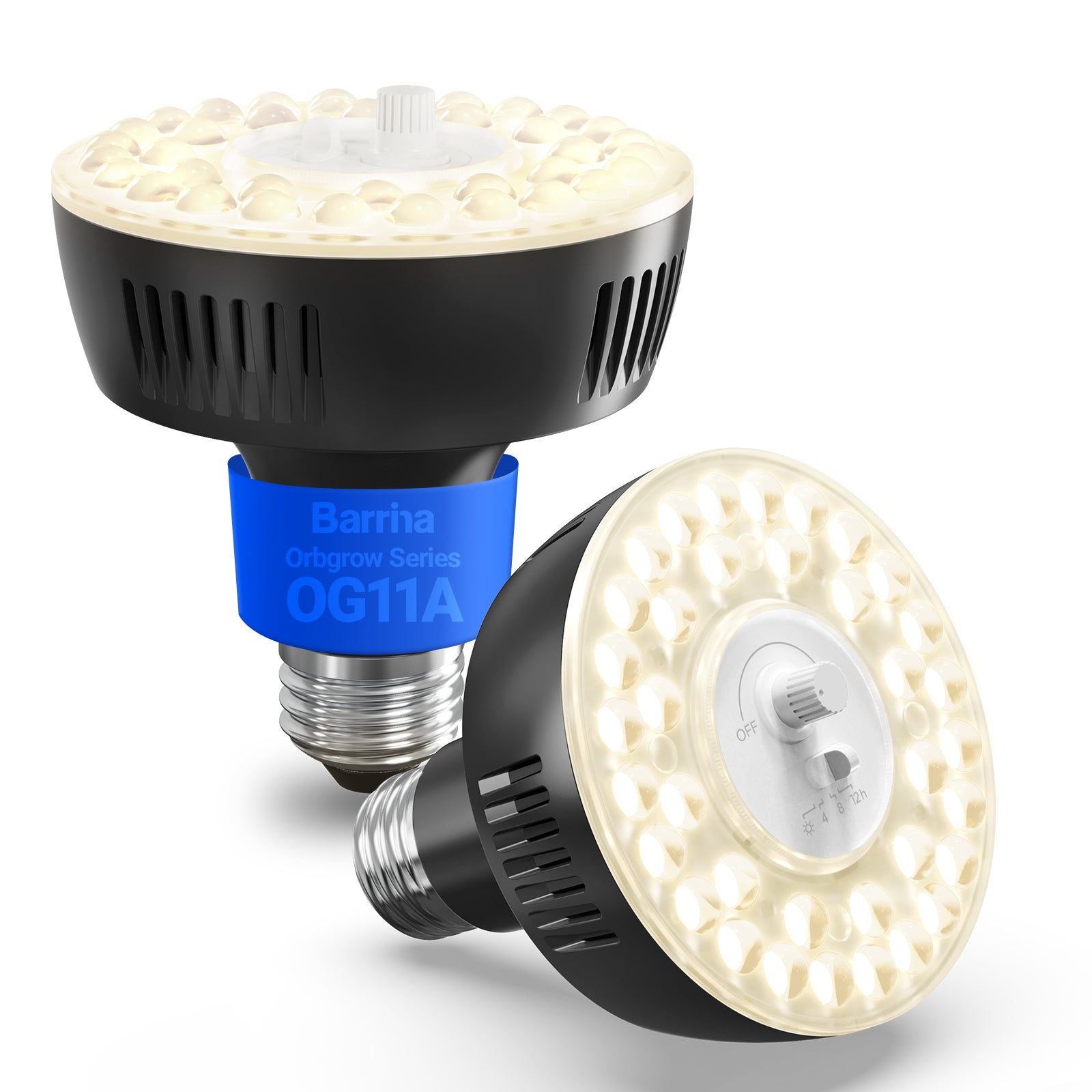 Barrina Orbgrow 11W LED Grow Light Bulb 4000K | Full Spectrum, Dimmable, Timer & E26 Base | OG11A (Black)