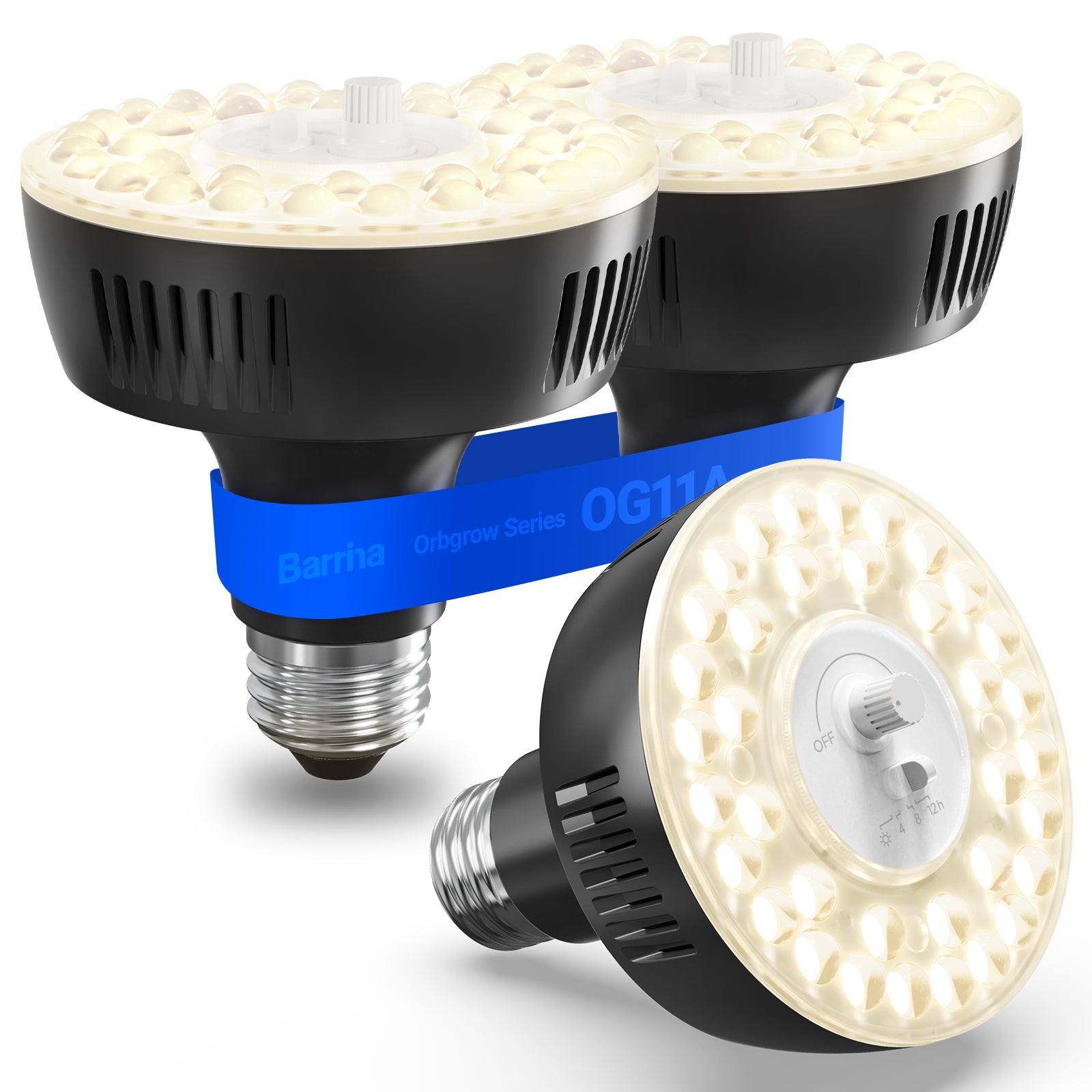 Barrina Orbgrow 11W LED Grow Light Bulb 4000K | Full Spectrum, Dimmable, Timer & E26 Base | OG11A (Black)