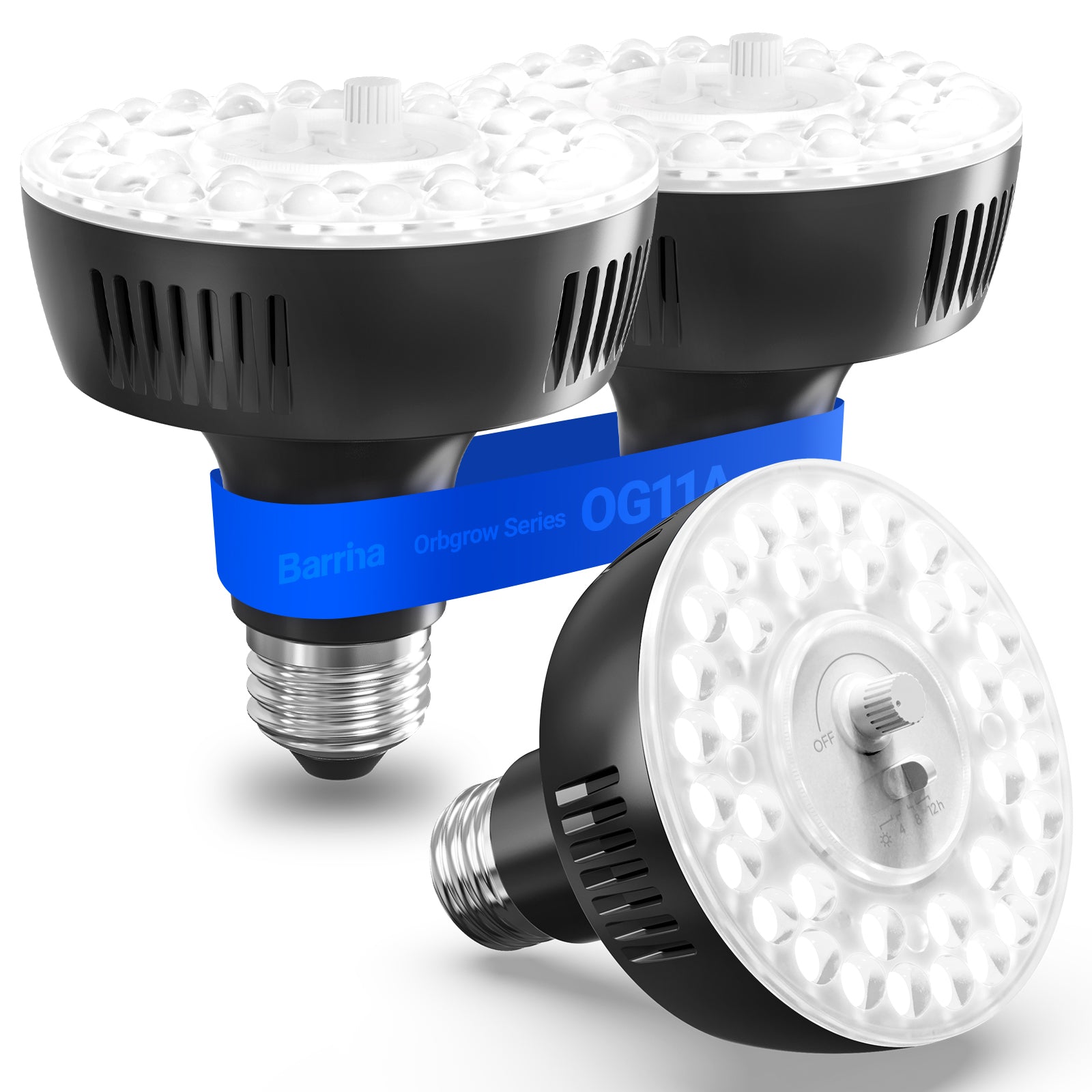 Barrina Orbgrow 11W LED Grow Light Bulb 5000K | Full Spectrum, Dimmable, Timer & E26 Base | OG11A (Black)