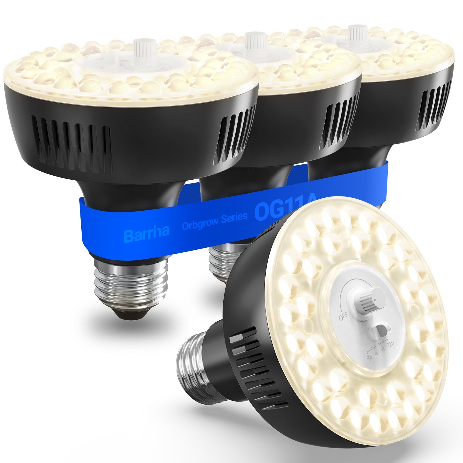 Barrina Orbgrow 11W LED Grow Light Bulb 4000K | Full Spectrum, Dimmable, Timer & E26 Base | OG11A (Black)