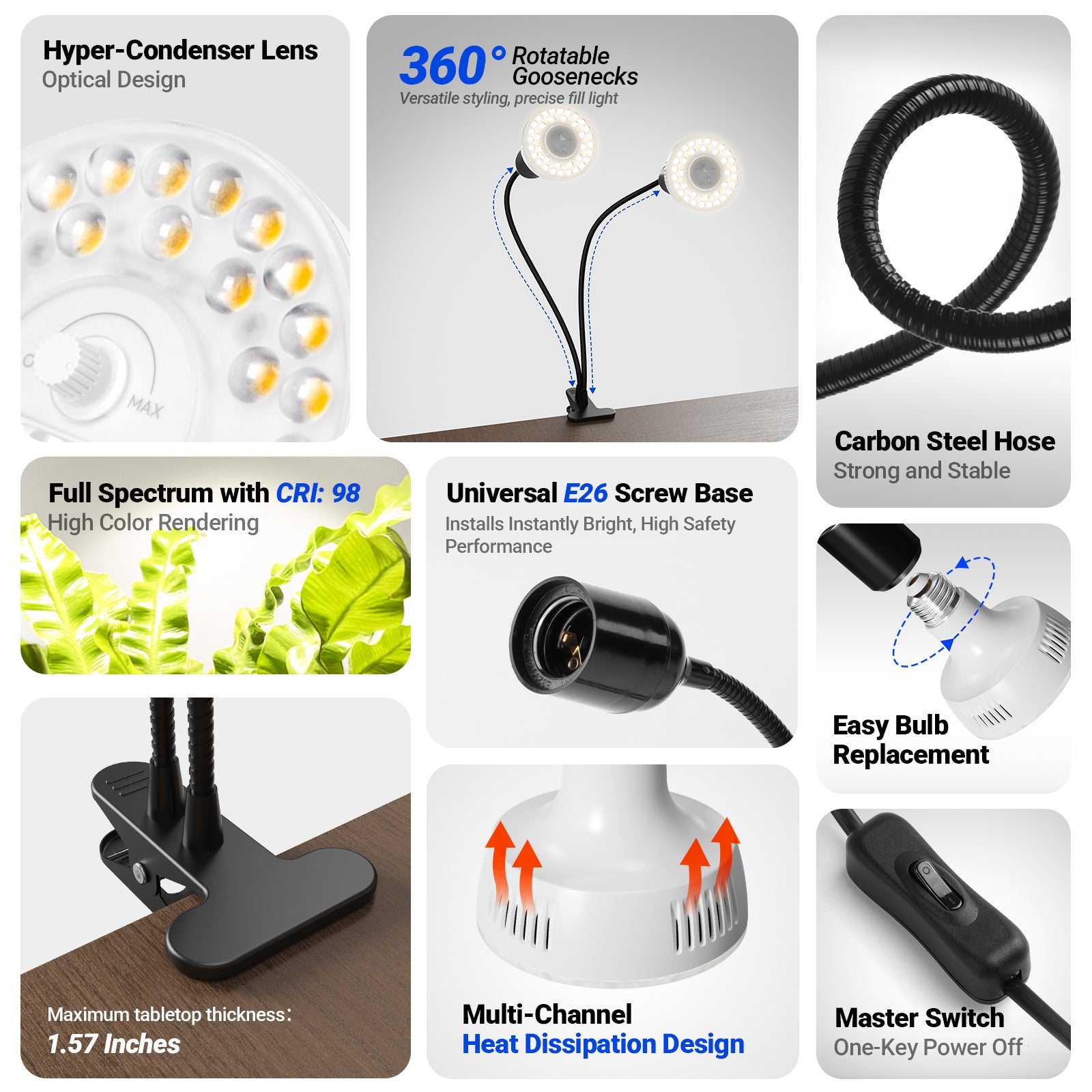 Barrina Orbgrow 2 x 11W Clip-On LED Grow Lights 4000K | Full Spectrum, Dimmable & Timing | OG11A