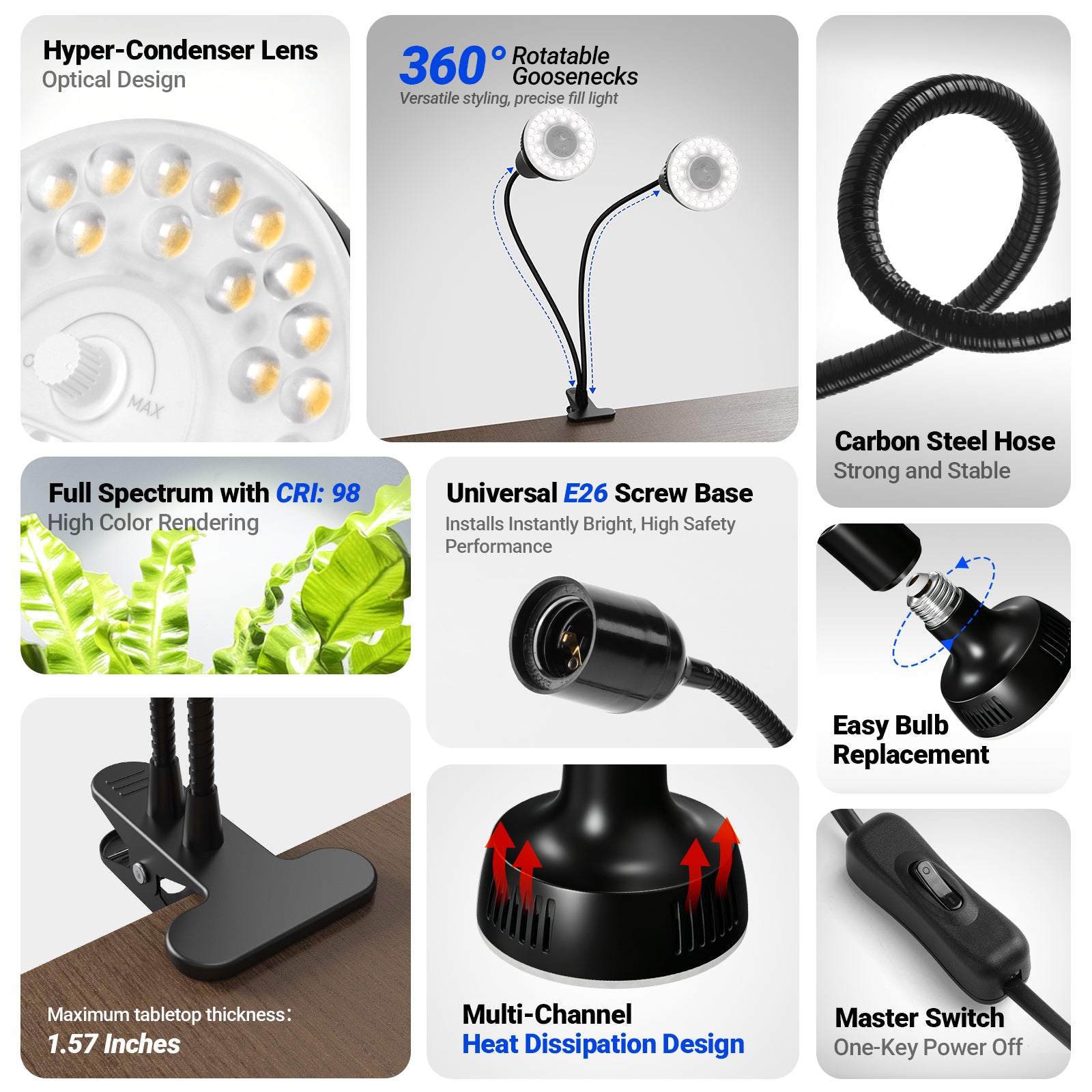 Barrina Orbgrow 2 x 11W Clip-On LED Grow Lights 5000K | Full Spectrum, Dimmable & Timing | OG11A2