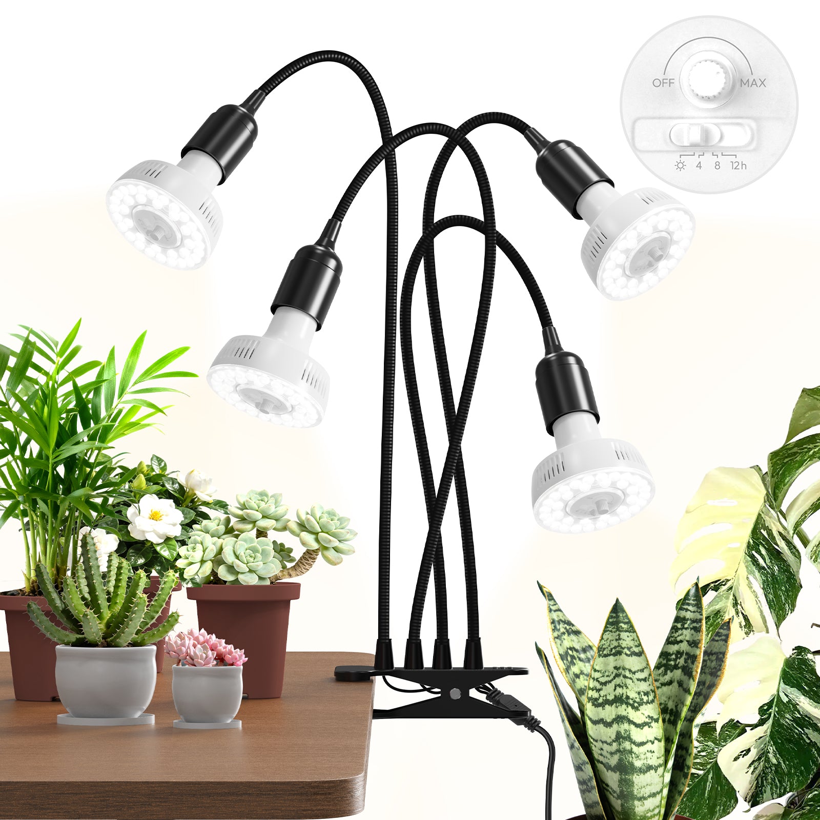 Barrina Orbgrow 4 x 11W Clip-On LED Grow Lights 5000K | Full Spectrum, Dimmable & Timing | OG11A