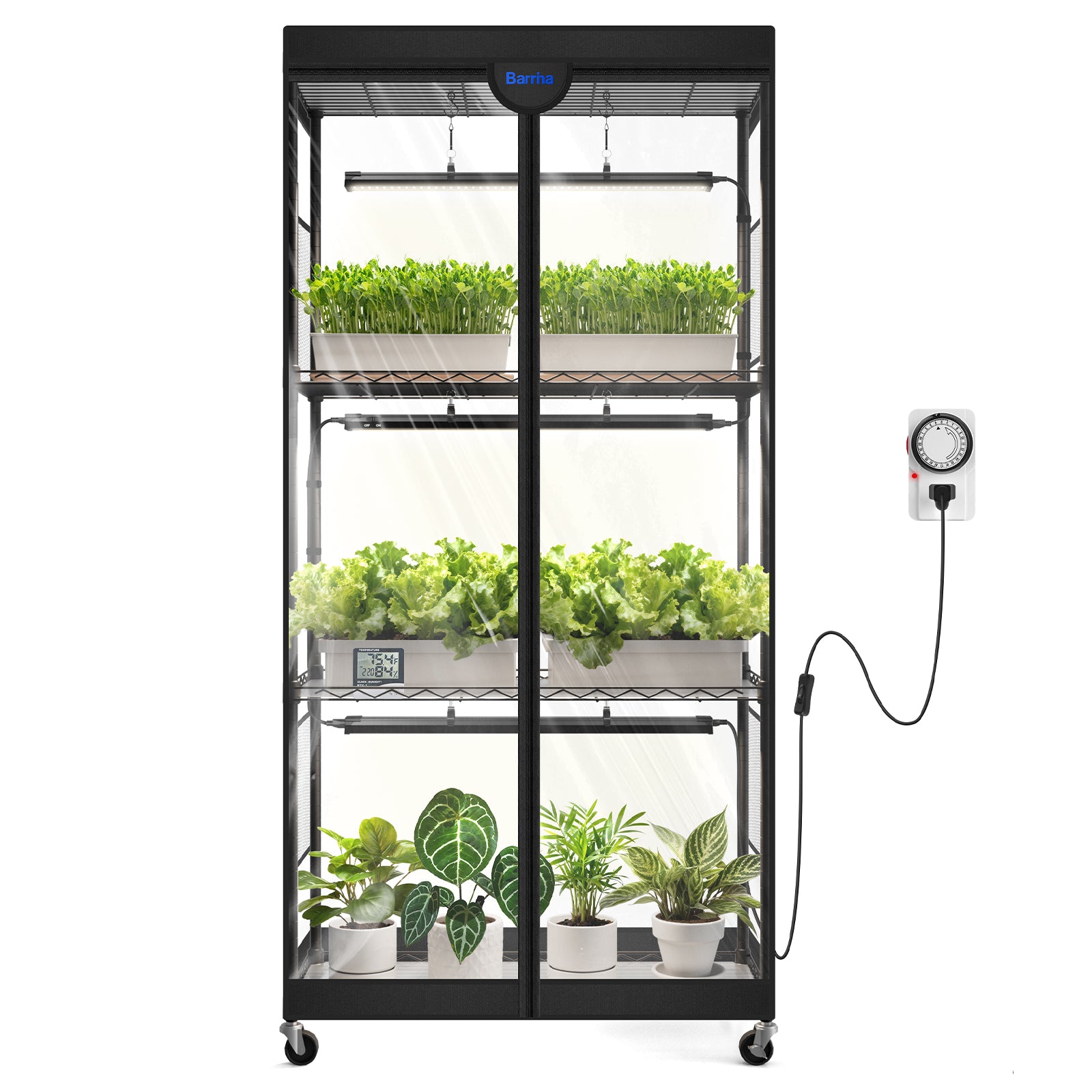 Barrina LP750 Greenhouse with 3-Pack 35W TX-S35 Grow Lights 2FT 5000K | Full Spectrum, Tent, Thermo-Hygrometer & Timer | LP600
