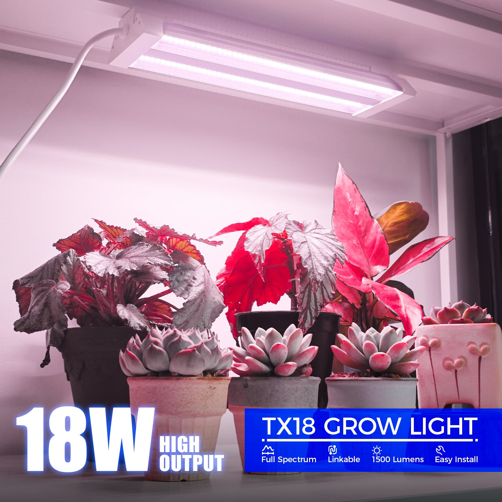 Barrina TX18 18W LED Grow Lights 1FT Purple Light | Full Spectrum & Linkable | TX-18