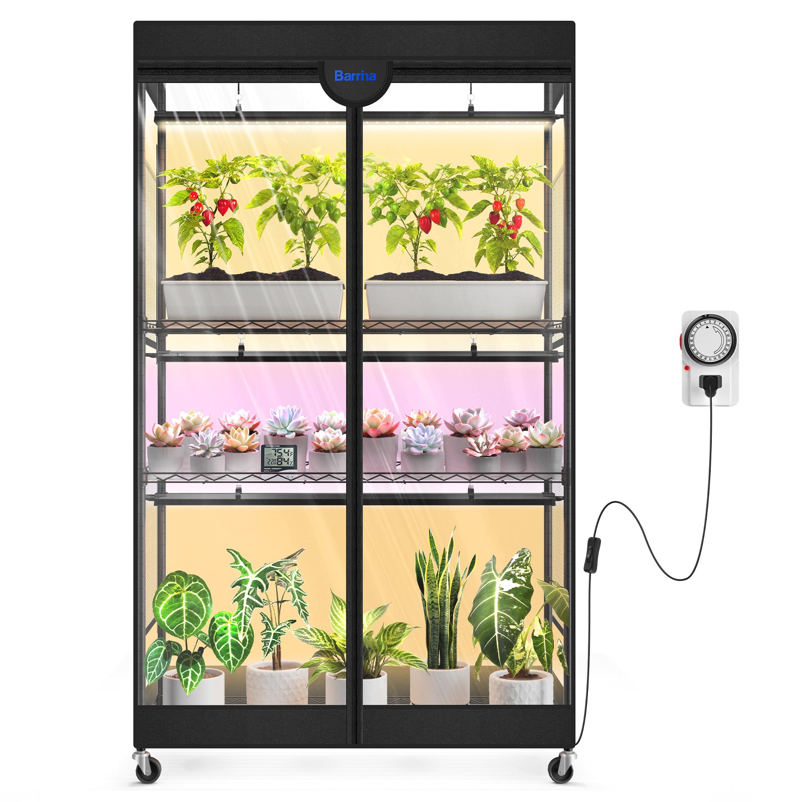 Barrina LP900 Greenhouse with 3-Pack 45W TX-S45 Grow Lights 3FT 5000K | Full Spectrum, Tent, Thermo-Hygrometer & Timer | LP900