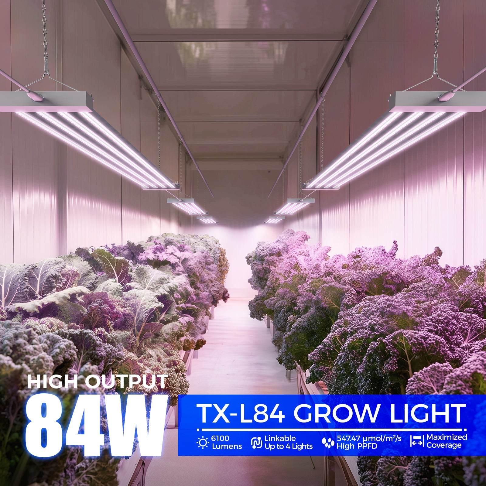 Barrina TX-L84 84W LED Grow Lights 4FT Pinkish White | Full Spectrum & Linkable | TX-L84