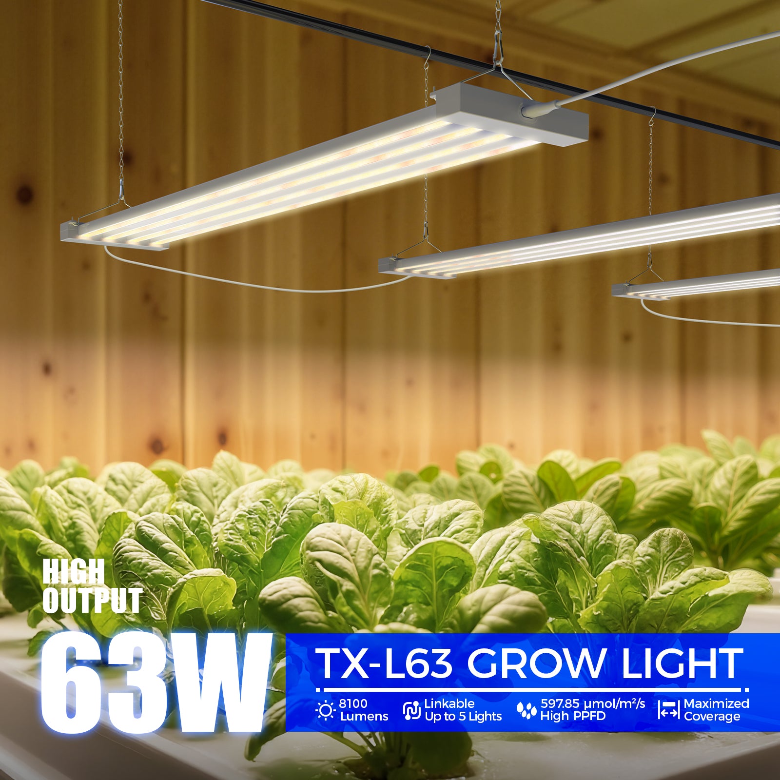 Barrina TX-L63 63W LED Grow Lights 3FT 3000K+6500K+660nm | Full Spectrum & Linkable | TX-L63