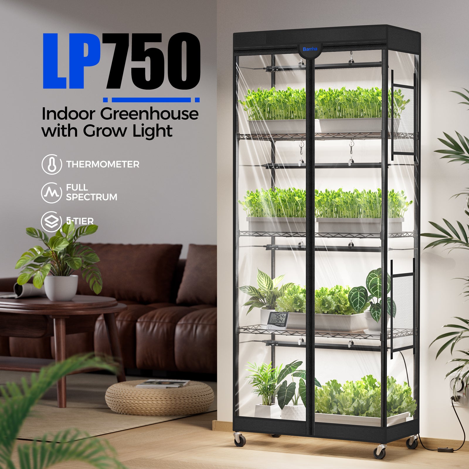 Barrina LP750 Greenhouse with 4-Pack 35W TX-S35 Grow Lights 2FT 5000K | Full Spectrum, Tent, Thermo-Hygrometer & Timer | LP750