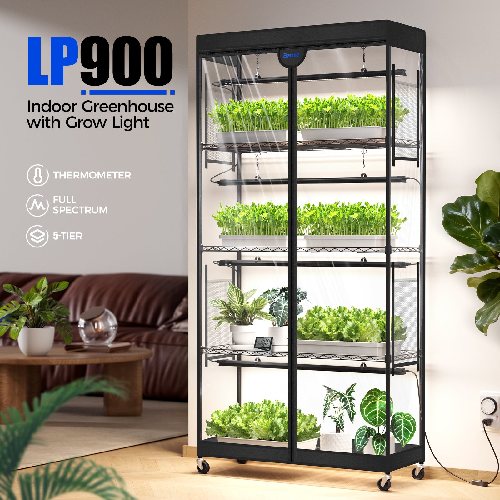 Barrina LP900 Greenhouse with 4-Pack 45W TX-S45 Grow Lights 3FT 5000K | Full Spectrum, Tent, Thermo-Hygrometer & Timer | LP900