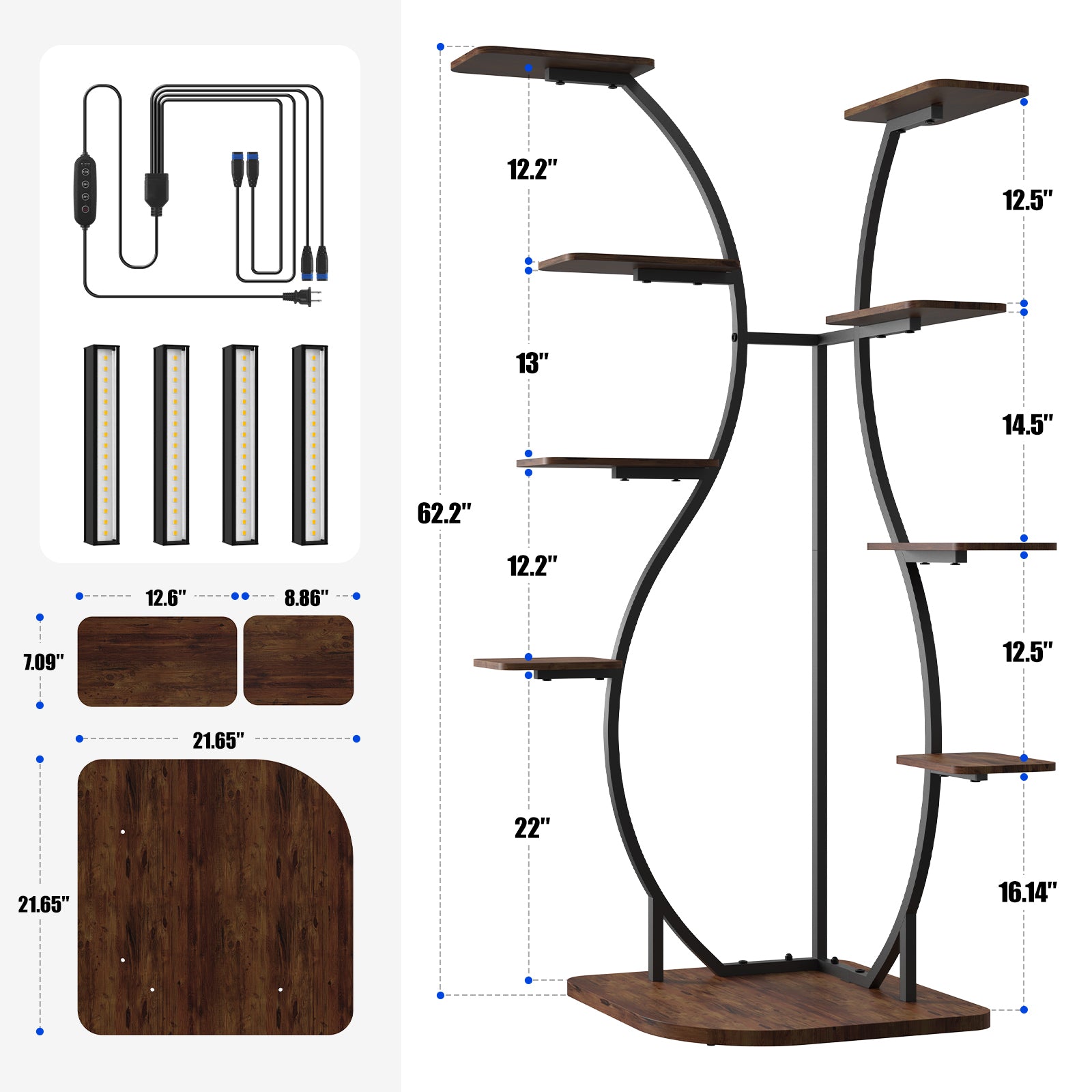 Barrina LS12 Corner Plant Stand with 4-Pack Grow Lights | Full Spectrum & S-Shape | LS12