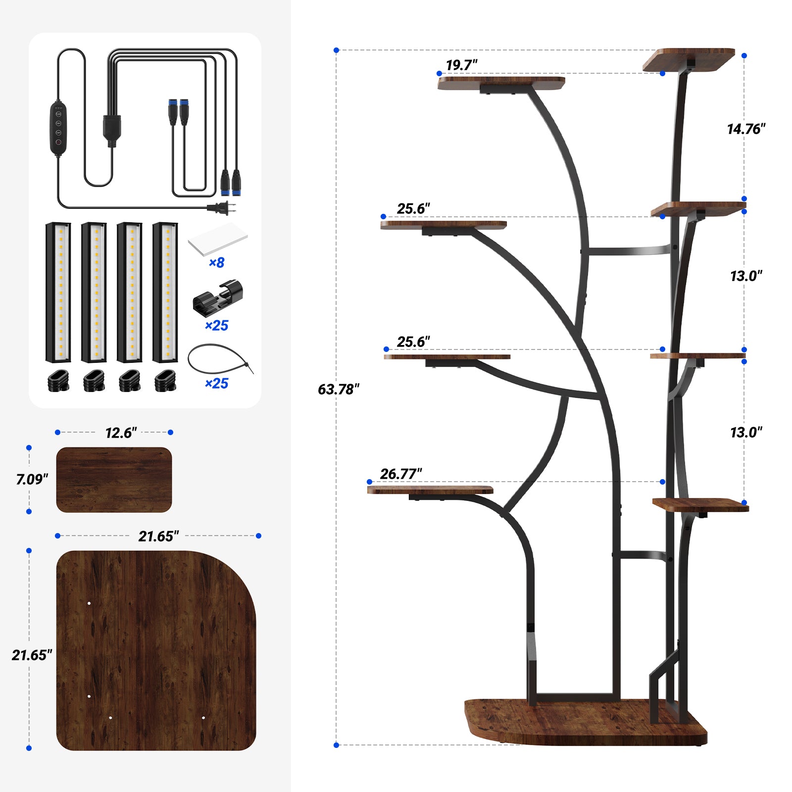Barrina LS13 Corner Plant Stand with 4-Pack 0.5FT Grow Lights | Full Spectrum & 9-Tier | LS13