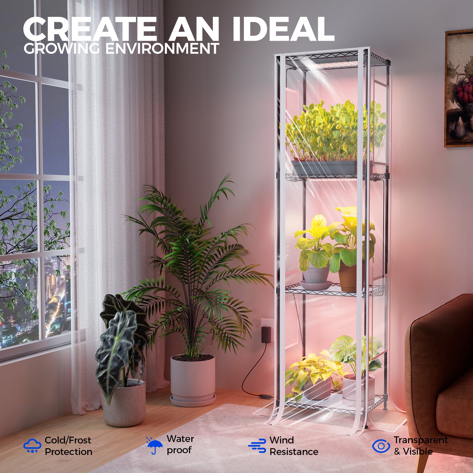 Barrina 4-Tier Plant Stand with 4-Pack 10W Grow Lights Panels 3 Spectrums | Full Spectrum, Tent & Timer | CX83Z