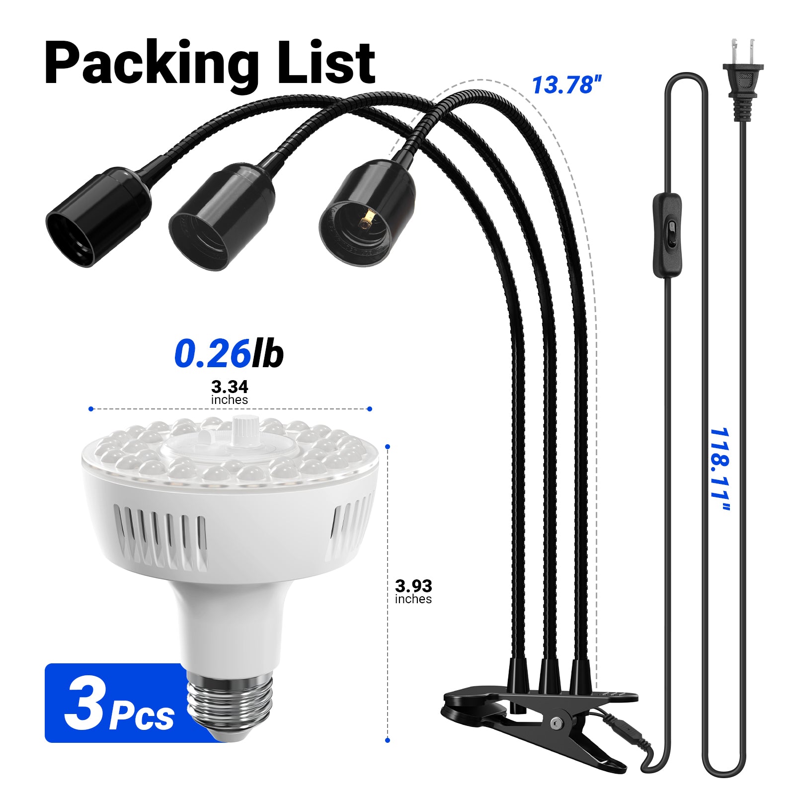Barrina Orbgrow 3 x 11W Clip-On LED Grow Lights 5000K | Full Spectrum, Dimmable & Timing | OG11A