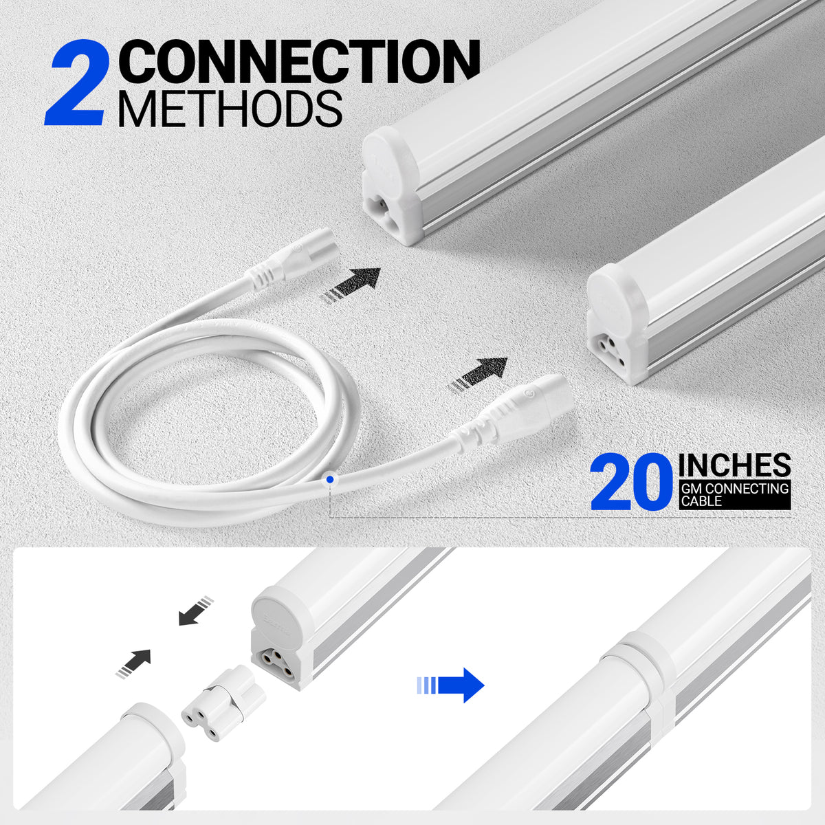 Barrina T5 20W LED Shop Lights 4FT 5000K 2200LM | Linkable & Corded Electric Switch | AAL20
