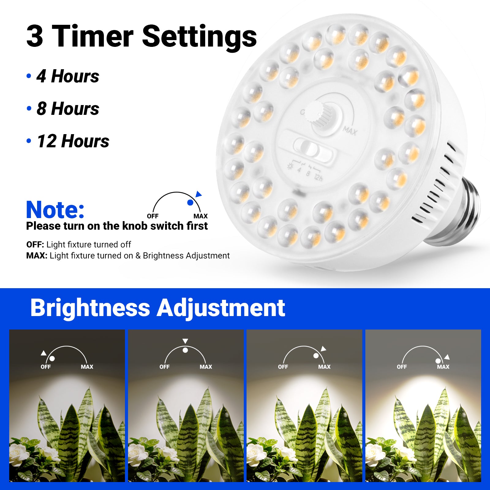 Barrina Orbgrow 11W LED Grow Light Bulb 4000K | Full Spectrum, Dimmable, Timer & E26 Base | OG11A (White)